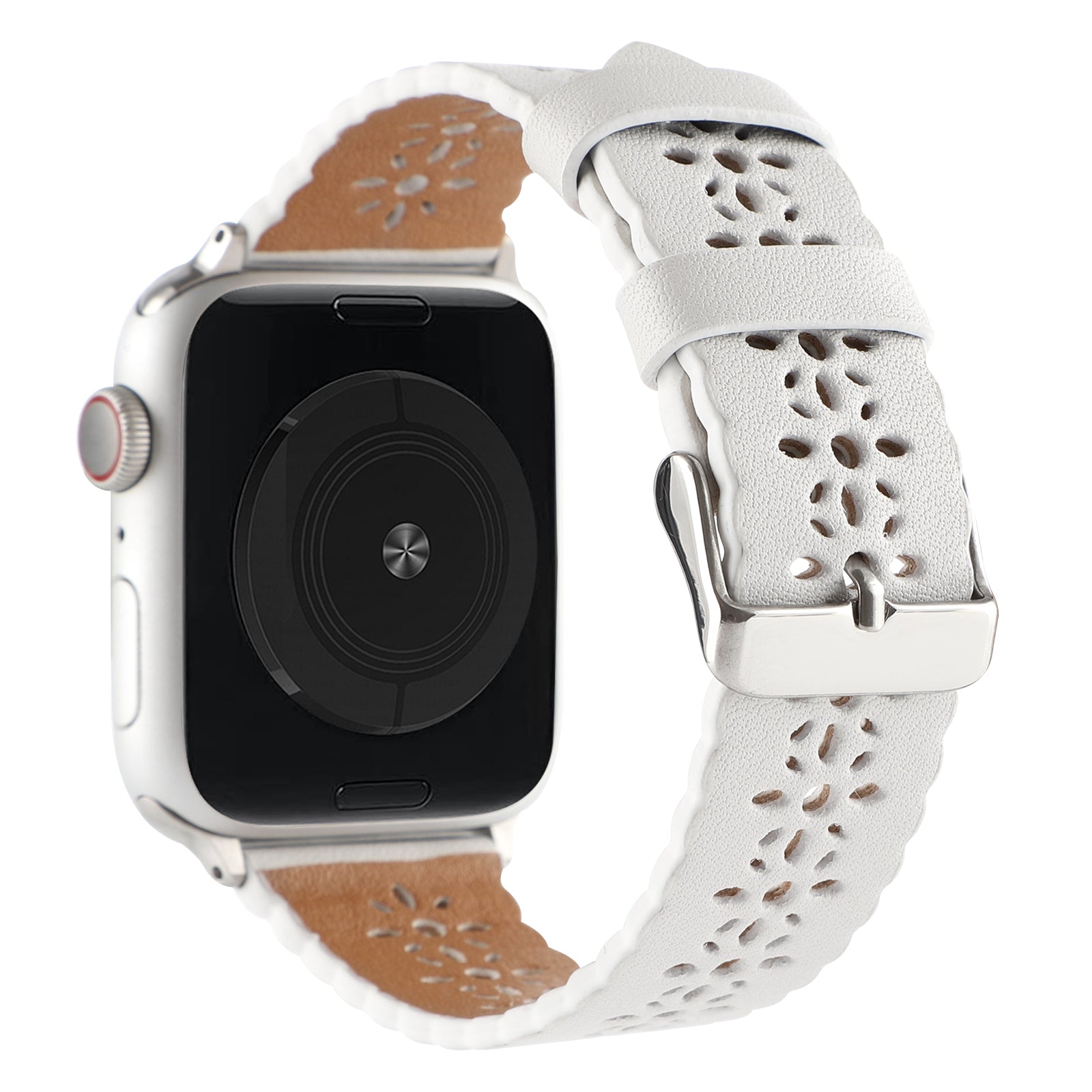 For Apple Watch Ultra Ultra 2 49mm Series 8 7 45mm 4 5 6 SE SE (2022) SE (2023) 44mm 1 2 3 42mm Hollow Plum Blossom Genuine Leather Strap Replacement Wrist Band