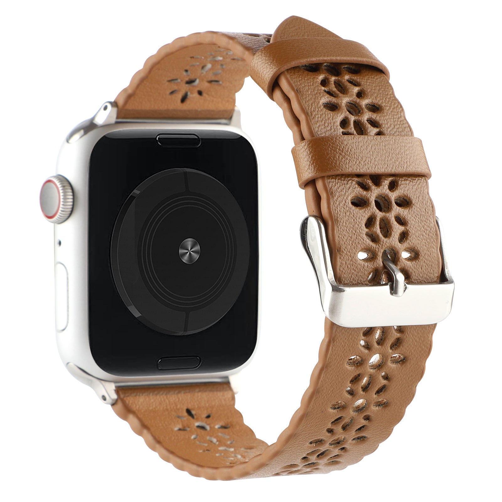 For Apple Watch Ultra Ultra 2 49mm Series 8 7 45mm 4 5 6 SE SE (2022) SE (2023) 44mm 1 2 3 42mm Hollow Plum Blossom Genuine Leather Strap Replacement Wrist Band