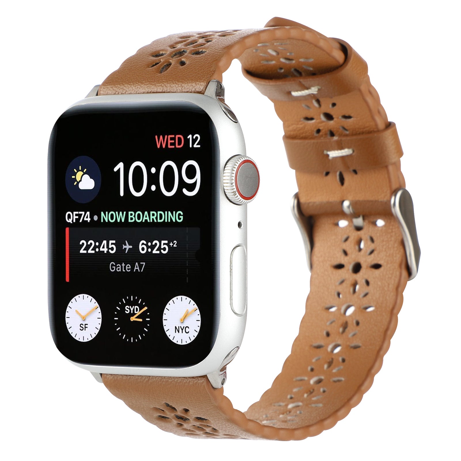 For Apple Watch Ultra Ultra 2 49mm Series 8 7 45mm 4 5 6 SE SE (2022) SE (2023) 44mm 1 2 3 42mm Hollow Plum Blossom Genuine Leather Strap Replacement Wrist Band