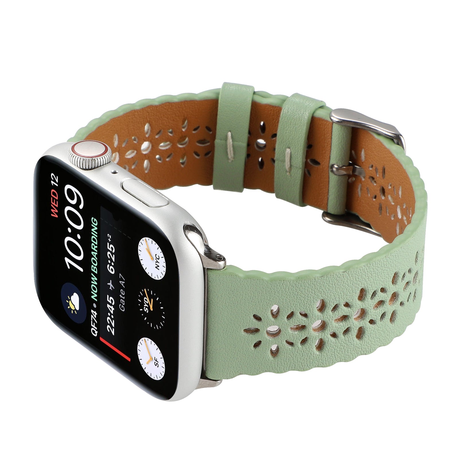 For Apple Watch Ultra Ultra 2 49mm Series 8 7 45mm 4 5 6 SE SE (2022) SE (2023) 44mm 1 2 3 42mm Hollow Plum Blossom Genuine Leather Strap Replacement Wrist Band