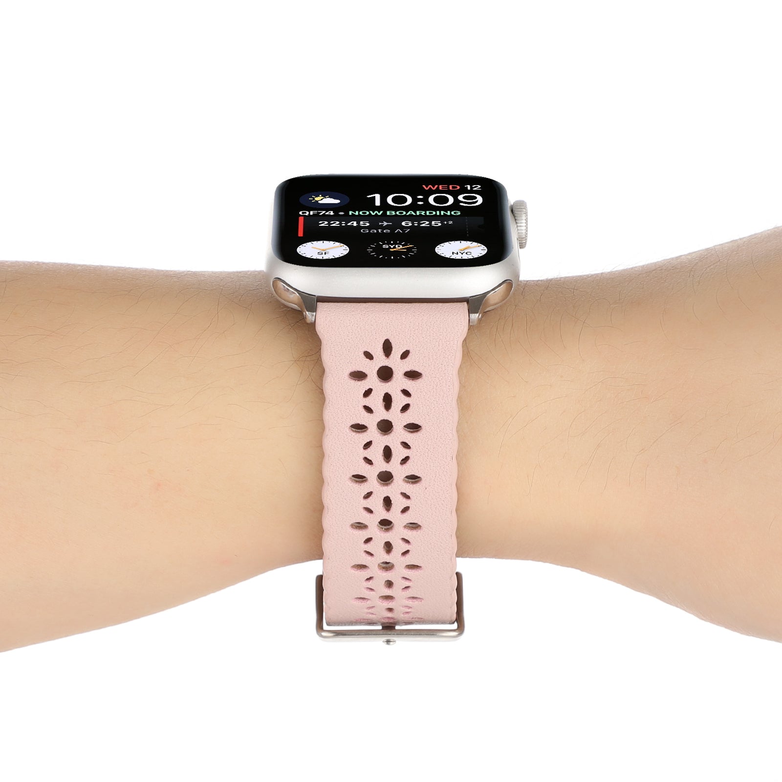 For Apple Watch Ultra Ultra 2 49mm Series 8 7 45mm 4 5 6 SE SE (2022) SE (2023) 44mm 1 2 3 42mm Hollow Plum Blossom Genuine Leather Strap Replacement Wrist Band