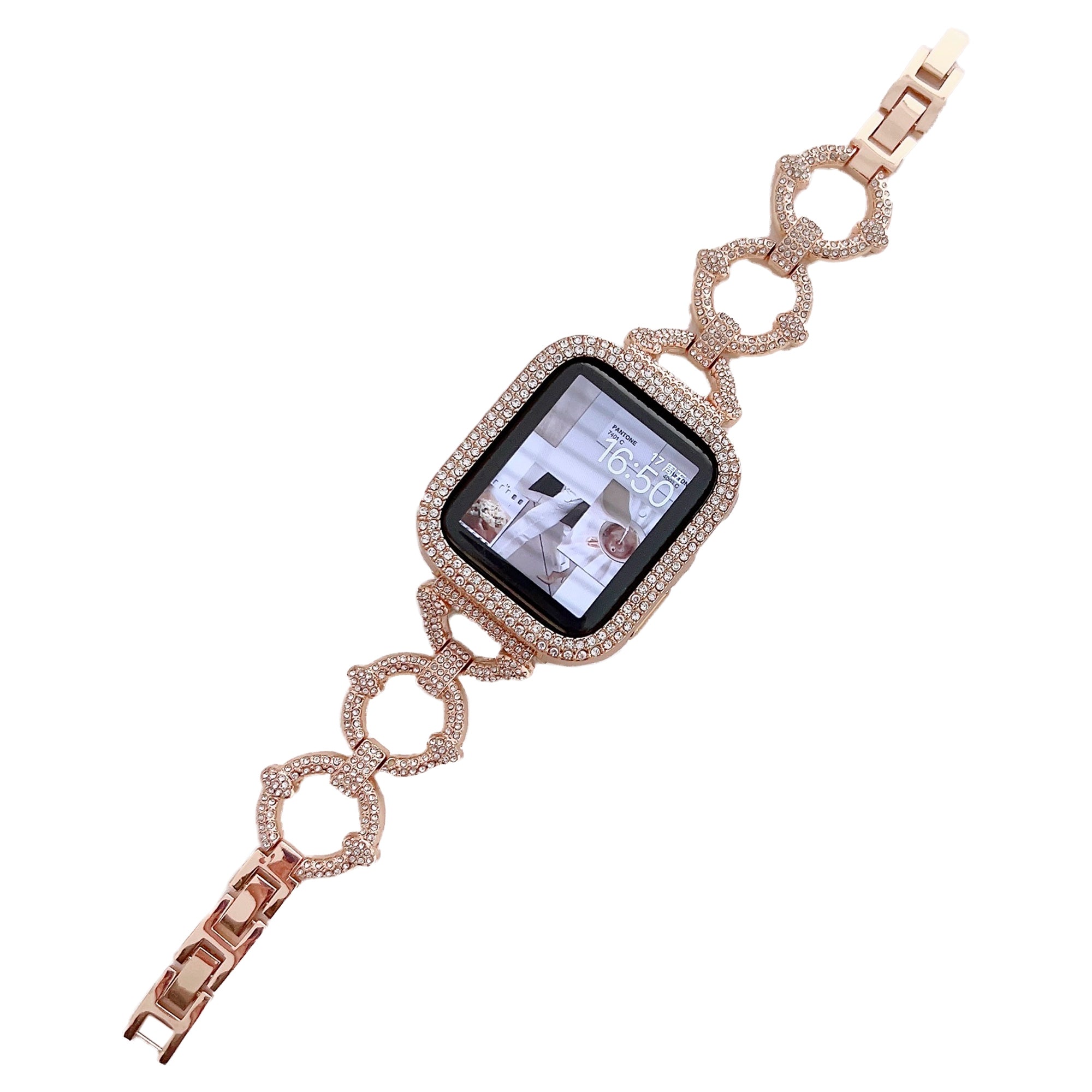 For Apple Watch Ultra Ultra 2 49mm Series 8 7 45mm Series 6 5 4 SE SE (2022) SE (2023) 44mm Series 3 2 1 42mm Metal O-Shape Watch Strap with Rhinestone