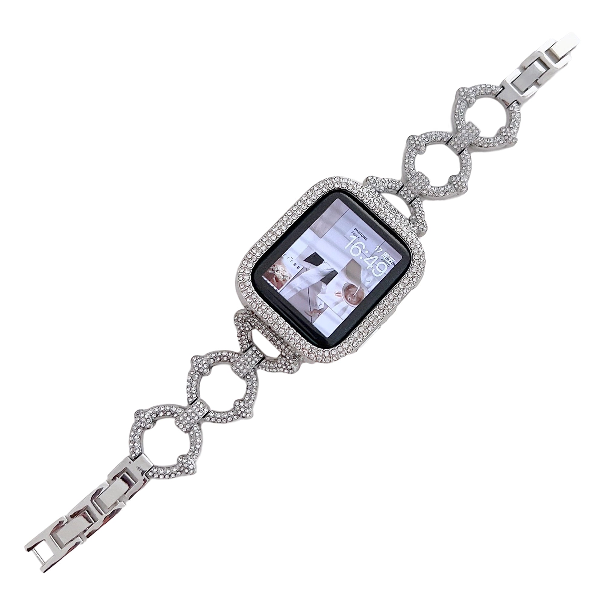 For Apple Watch Ultra Ultra 2 49mm Series 8 7 45mm Series 6 5 4 SE SE (2022) SE (2023) 44mm Series 3 2 1 42mm Metal O-Shape Watch Strap with Rhinestone