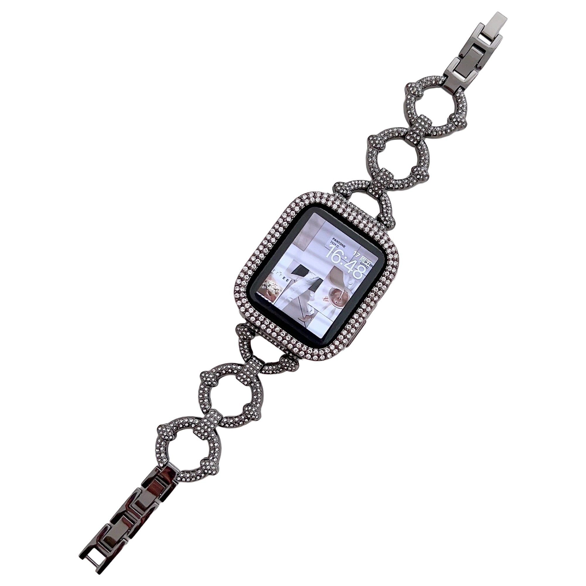For Apple Watch Ultra Ultra 2 49mm Series 8 7 45mm Series 6 5 4 SE SE (2022) SE (2023) 44mm Series 3 2 1 42mm Metal O-Shape Watch Strap with Rhinestone