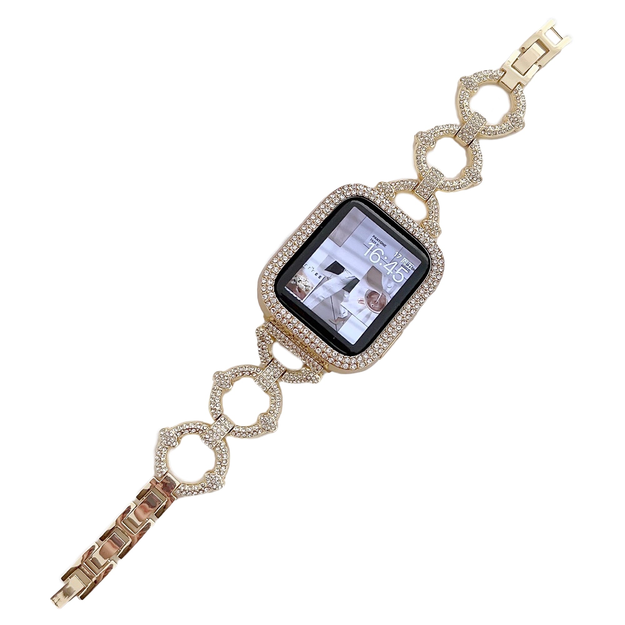 For Apple Watch Ultra Ultra 2 49mm Series 8 7 45mm Series 6 5 4 SE SE (2022) SE (2023) 44mm Series 3 2 1 42mm Metal O-Shape Watch Strap with Rhinestone
