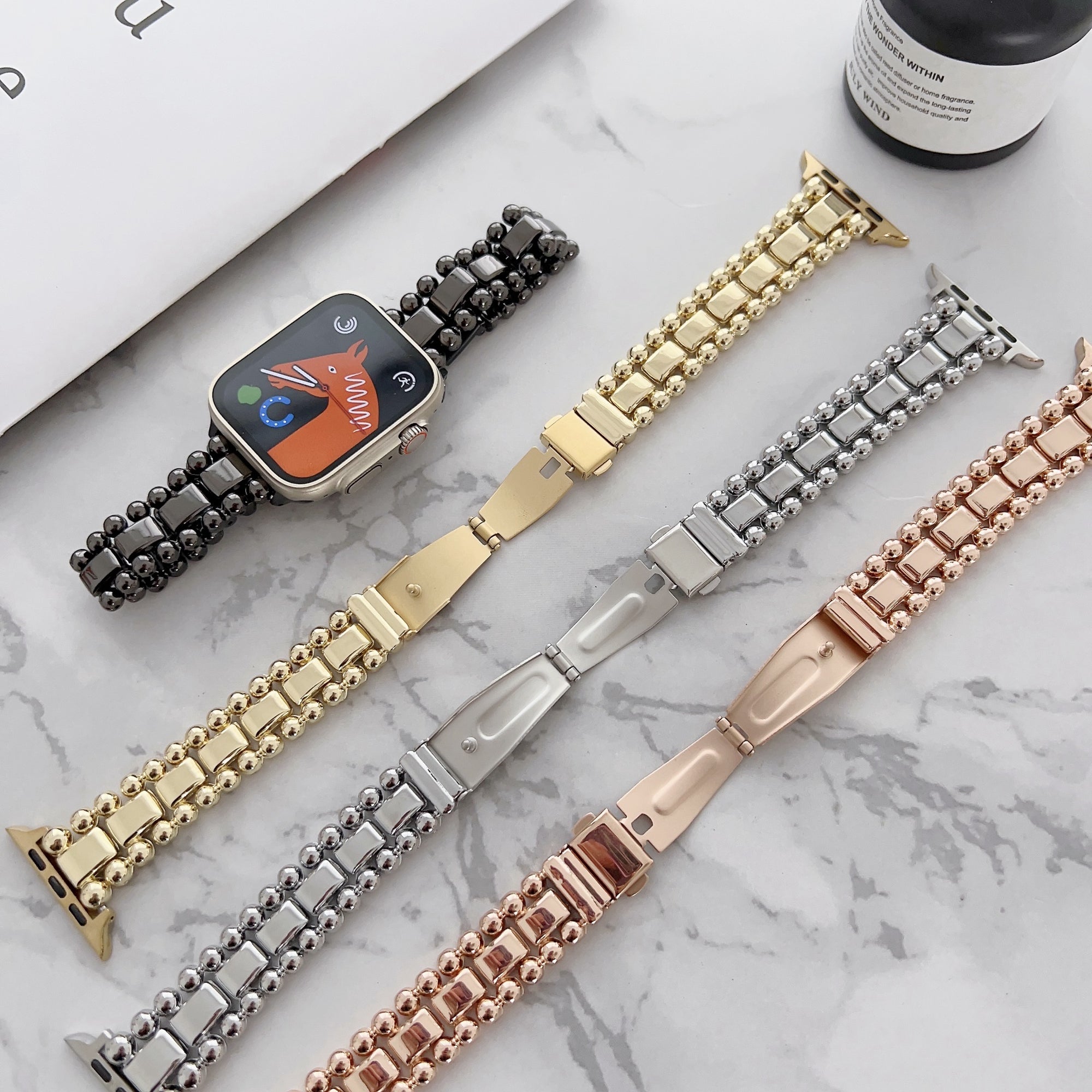 For Apple Watch Series 9 8 7 41mm 6 5 4 SE (2023) SE (2022) SE 40mm 3 2 1 38mm Metal Bead Watch Strap