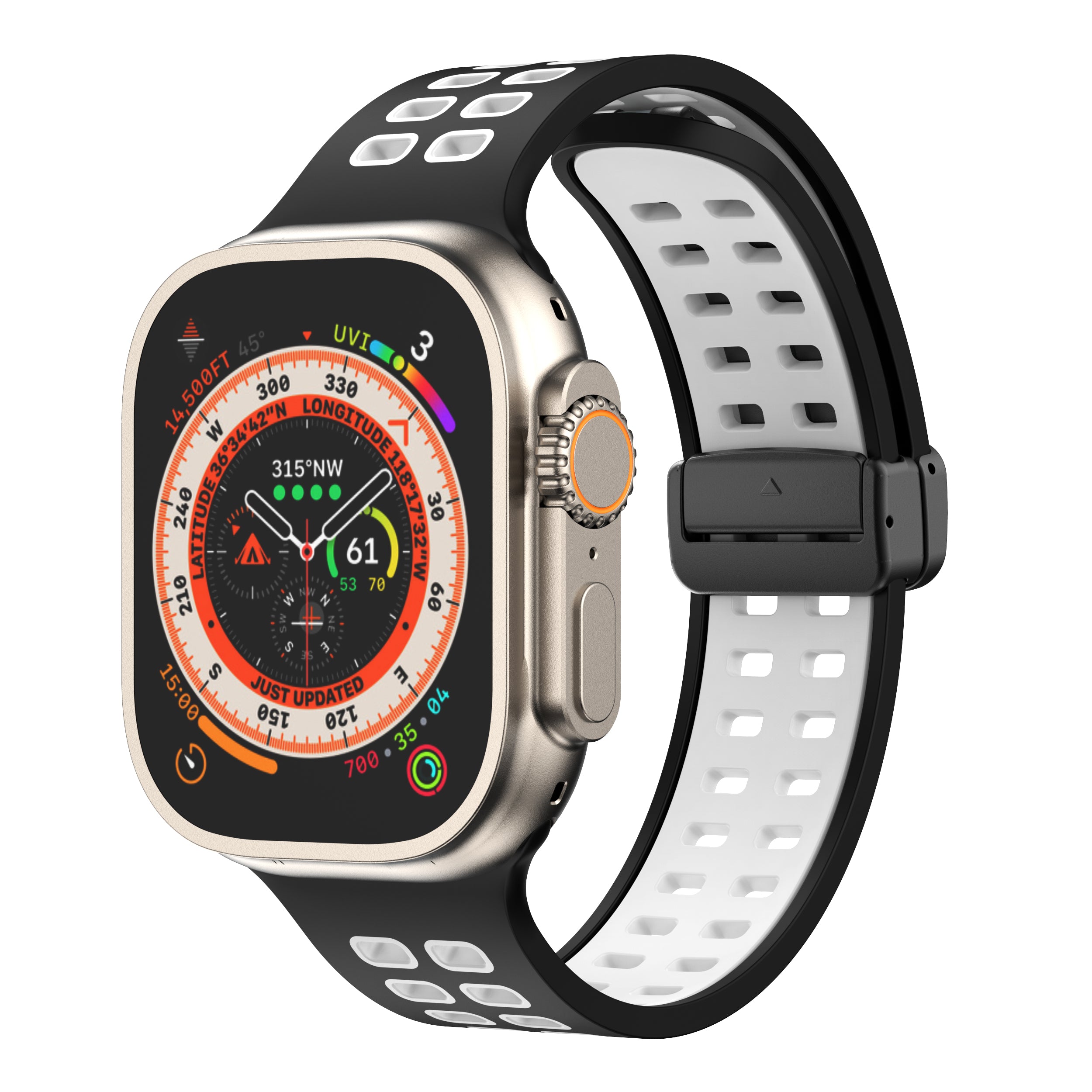 Silicone Watch Band for Apple Watch Ultra Ultra 2 49mm Series 8 7 45mm Series 6 5 4 SE (2022) SE (2023) SE 44mm Series 3 2 1 42mm Magnetic Folding Buckle Dual Color Strap