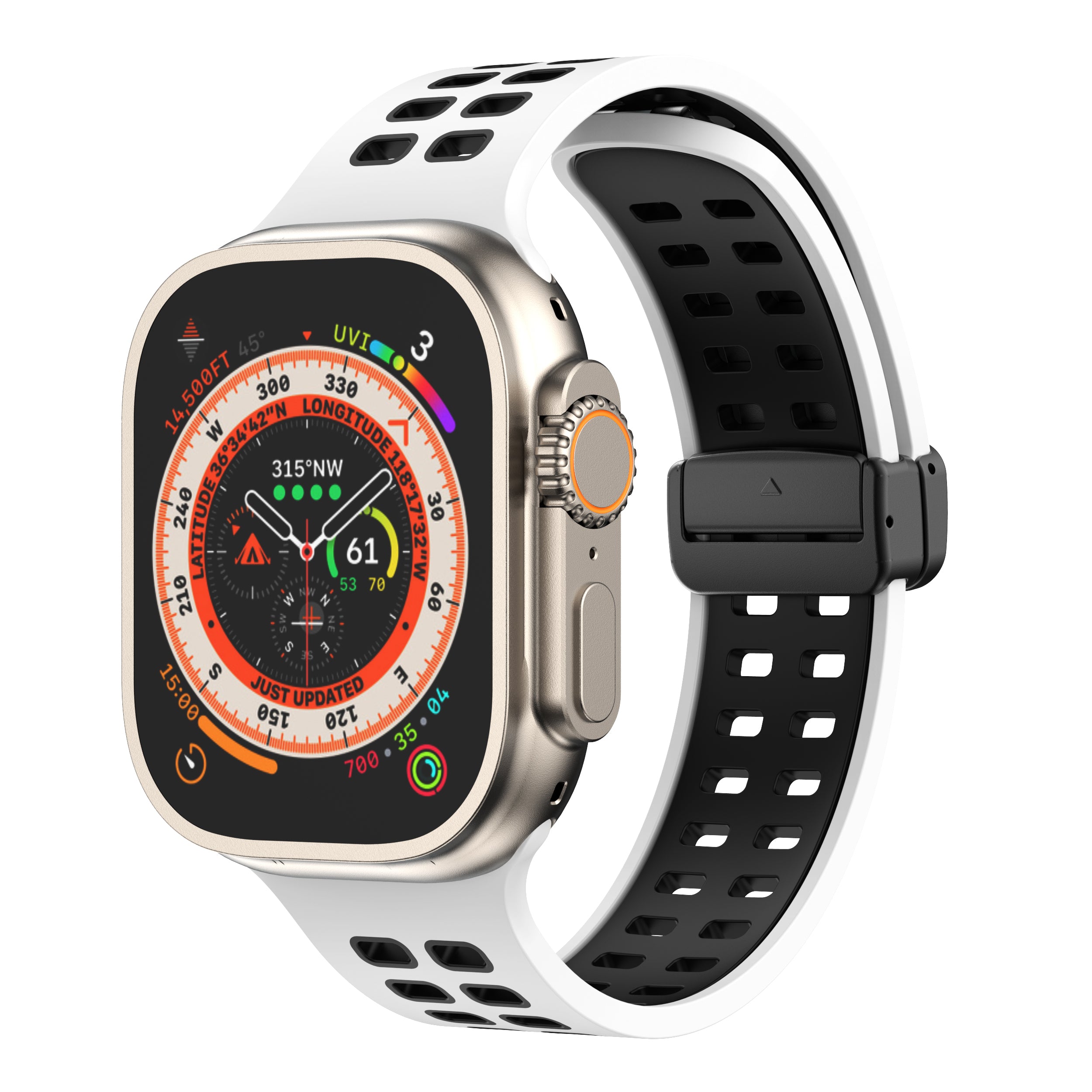 Silicone Watch Band for Apple Watch Ultra Ultra 2 49mm Series 8 7 45mm Series 6 5 4 SE (2022) SE (2023) SE 44mm Series 3 2 1 42mm Magnetic Folding Buckle Dual Color Strap