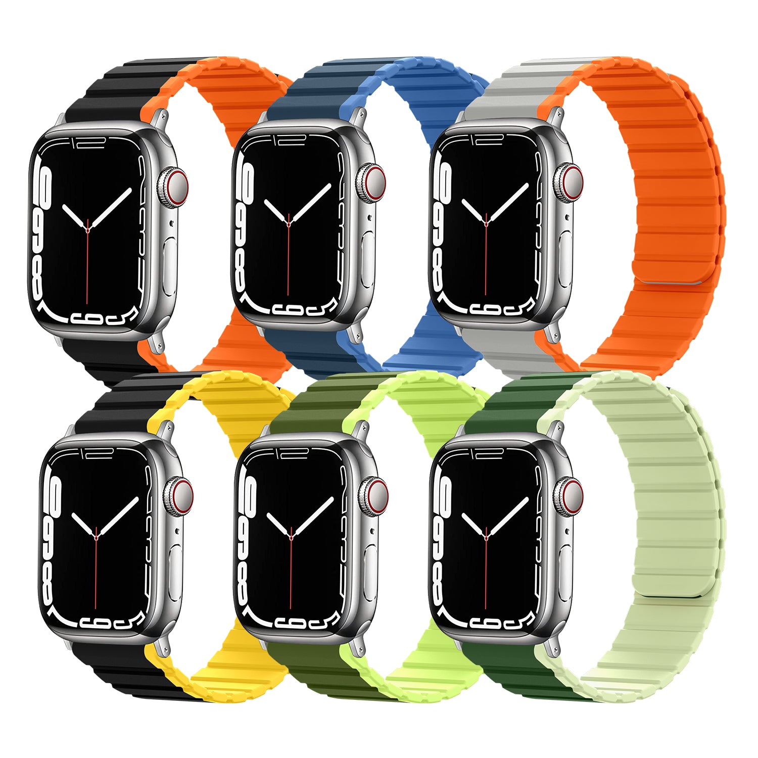 Silicone Watch Band for Apple Watch Series 9 8 7 41mm 6 5 4 SE (2023) SE (2022) SE 40mm 3 2 1 38mm Dual Color Adjustable Magnetic Band