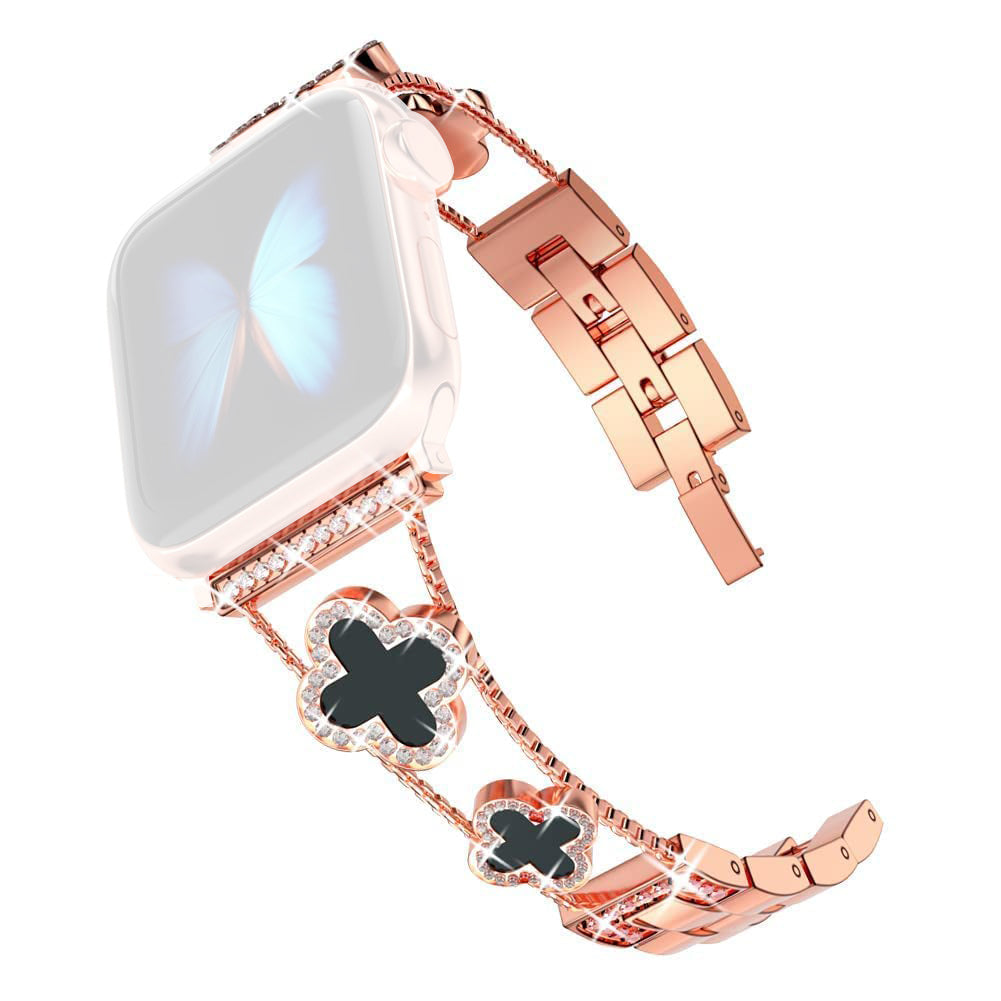 Metal Watch Band for Apple Watch Ultra Ultra 2 49mm Series 9 8 7 45mm Series 6 5 4 SE (2022) (2023) SE 44mm Series 3 2 1 42mm Rhinestone Decor Clover Bracelet Strap