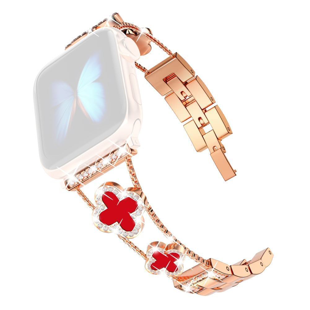 Metal Watch Band for Apple Watch Ultra Ultra 2 49mm Series 9 8 7 45mm Series 6 5 4 SE (2022) (2023) SE 44mm Series 3 2 1 42mm Rhinestone Decor Clover Bracelet Strap