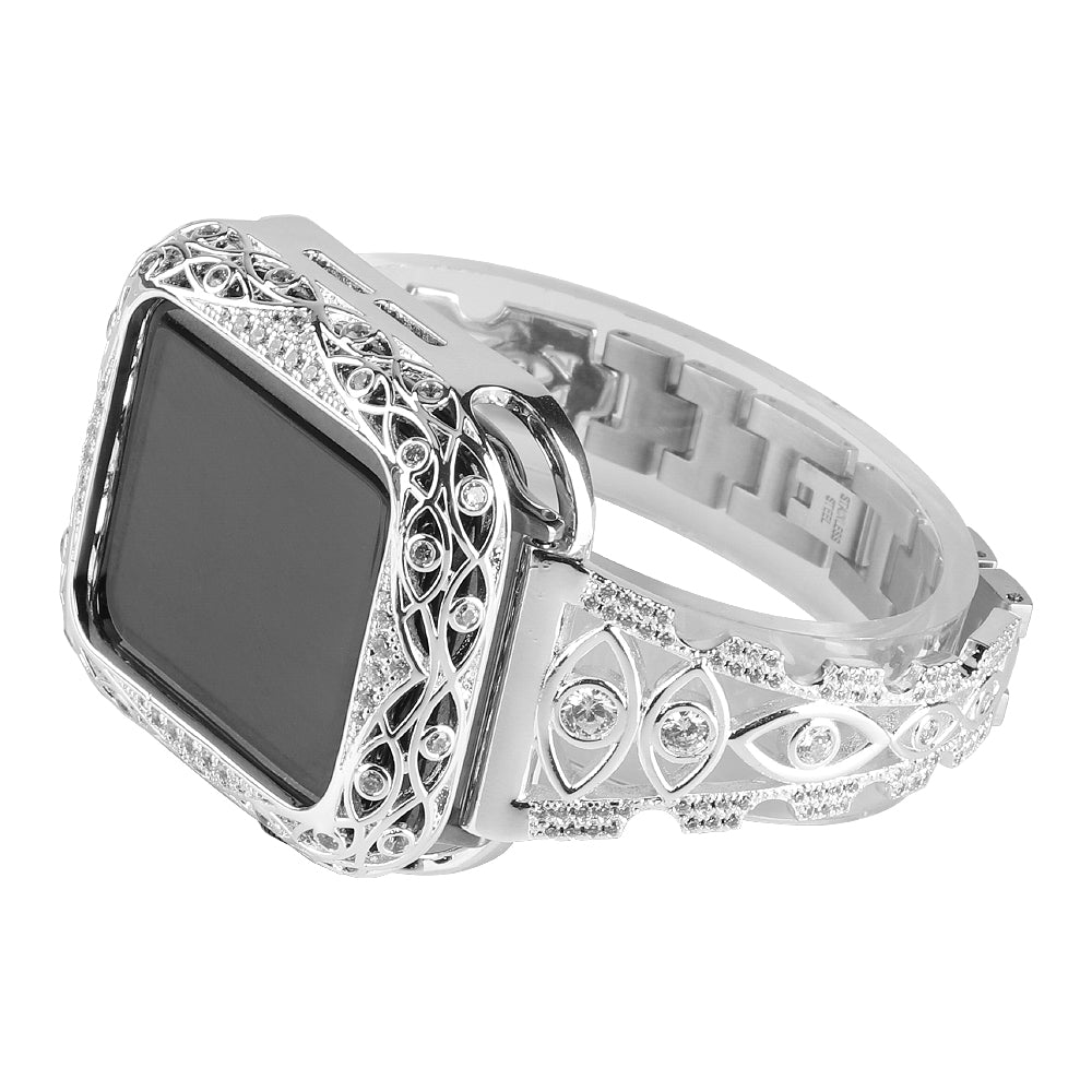 Rhinestone Decor Metal Watch Band for Apple Watch Ultra Ultra 2 49mm Series 8 7 9 45mm Series 6 5 4 SE (2022) SE 44mm Series 3 2 1 42mm Eye Design Bracelet Strap