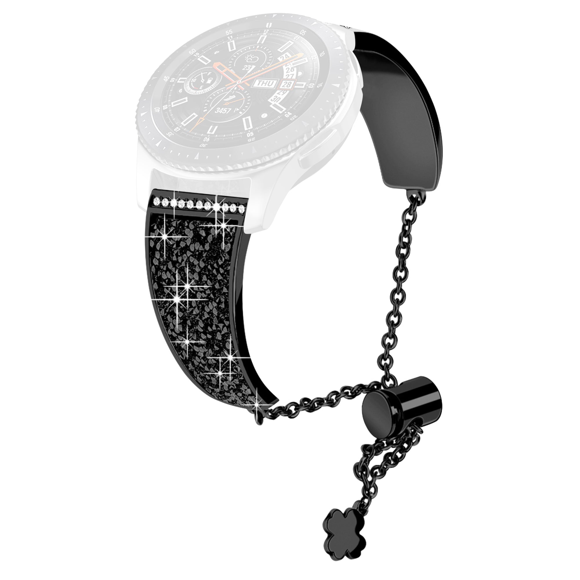 Chain Watch Band for Garmin Venu 2 Forerunner 265 255 Rhinestone Decor 22mm Metal Wristband Strap