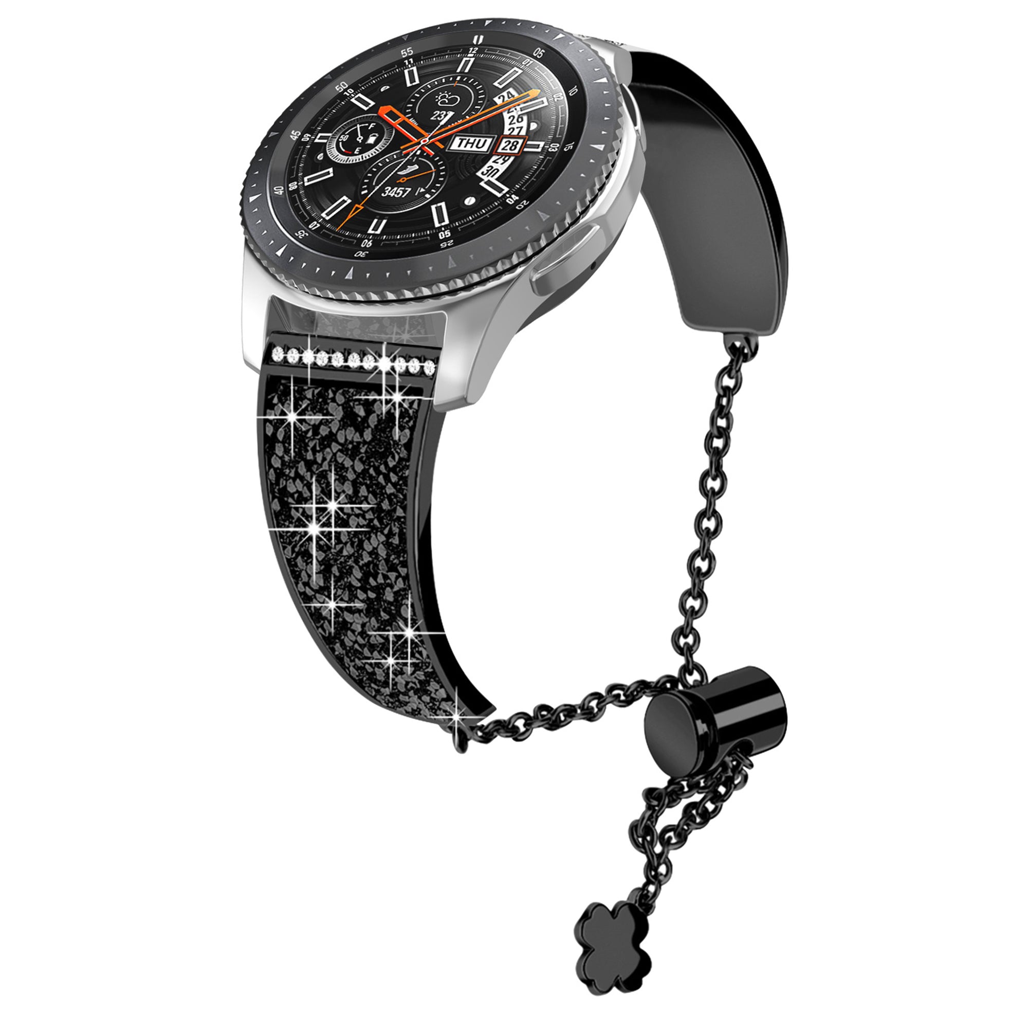 Chain Watch Band for Garmin Venu 2 Forerunner 265 255 Rhinestone Decor 22mm Metal Wristband Strap