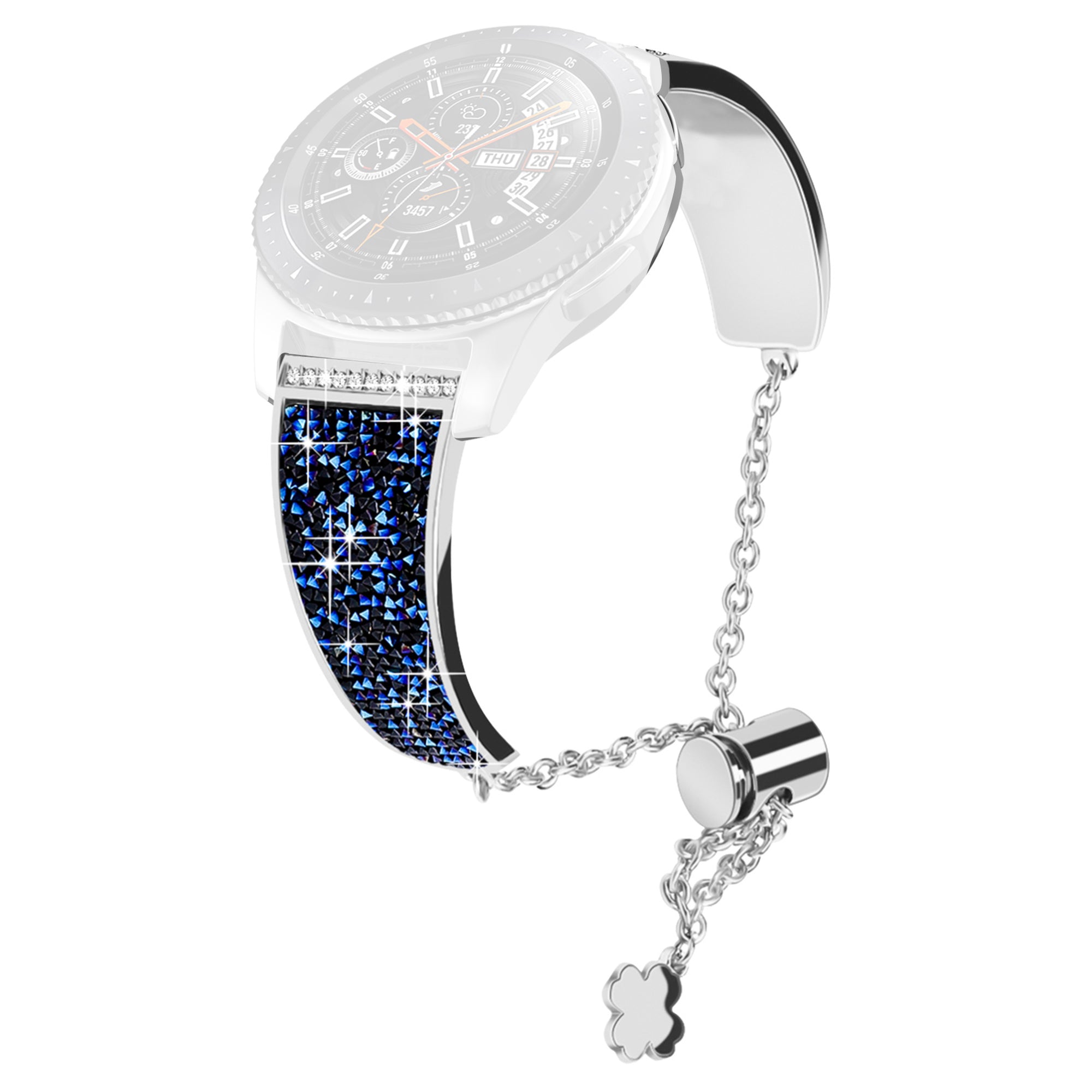 Chain Watch Band for Garmin Venu 2 Forerunner 265 255 Rhinestone Decor 22mm Metal Wristband Strap