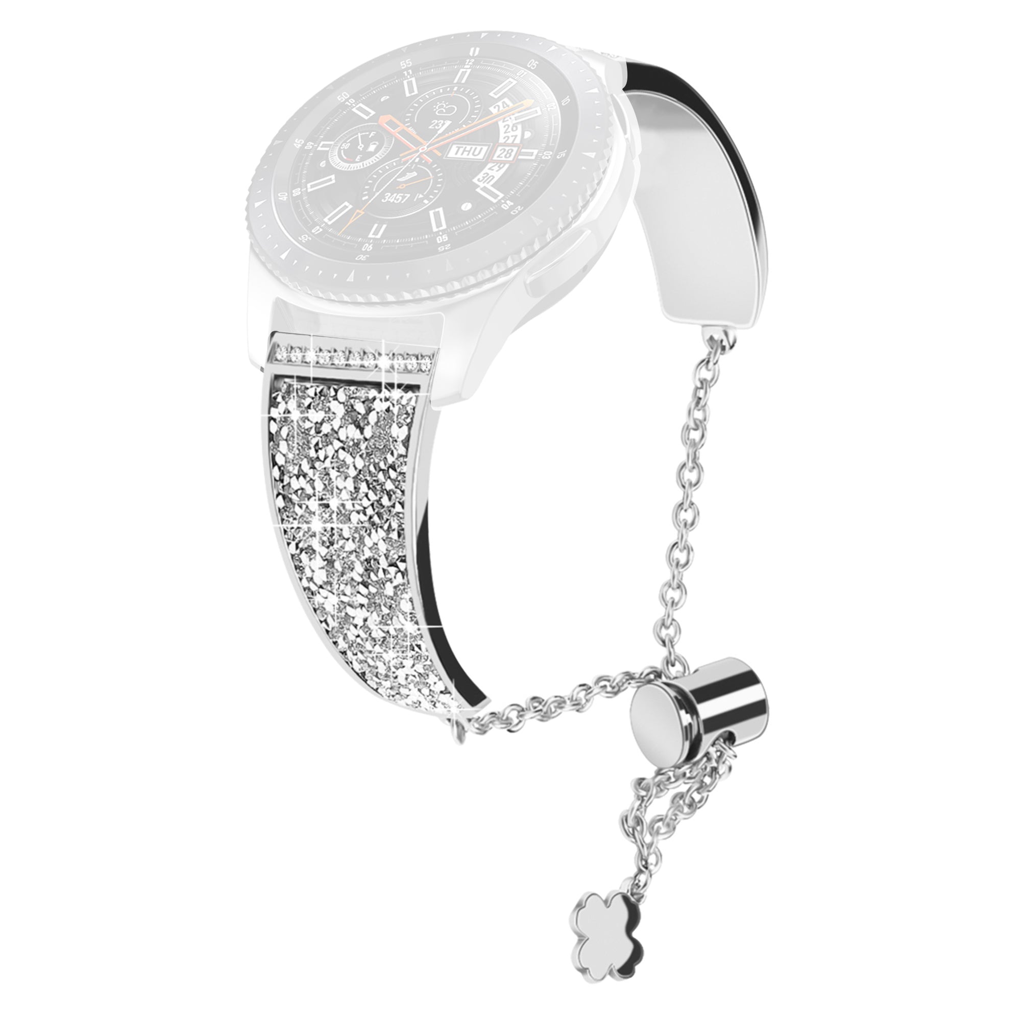 Chain Watch Band for Garmin Venu 2 Forerunner 265 255 Rhinestone Decor 22mm Metal Wristband Strap
