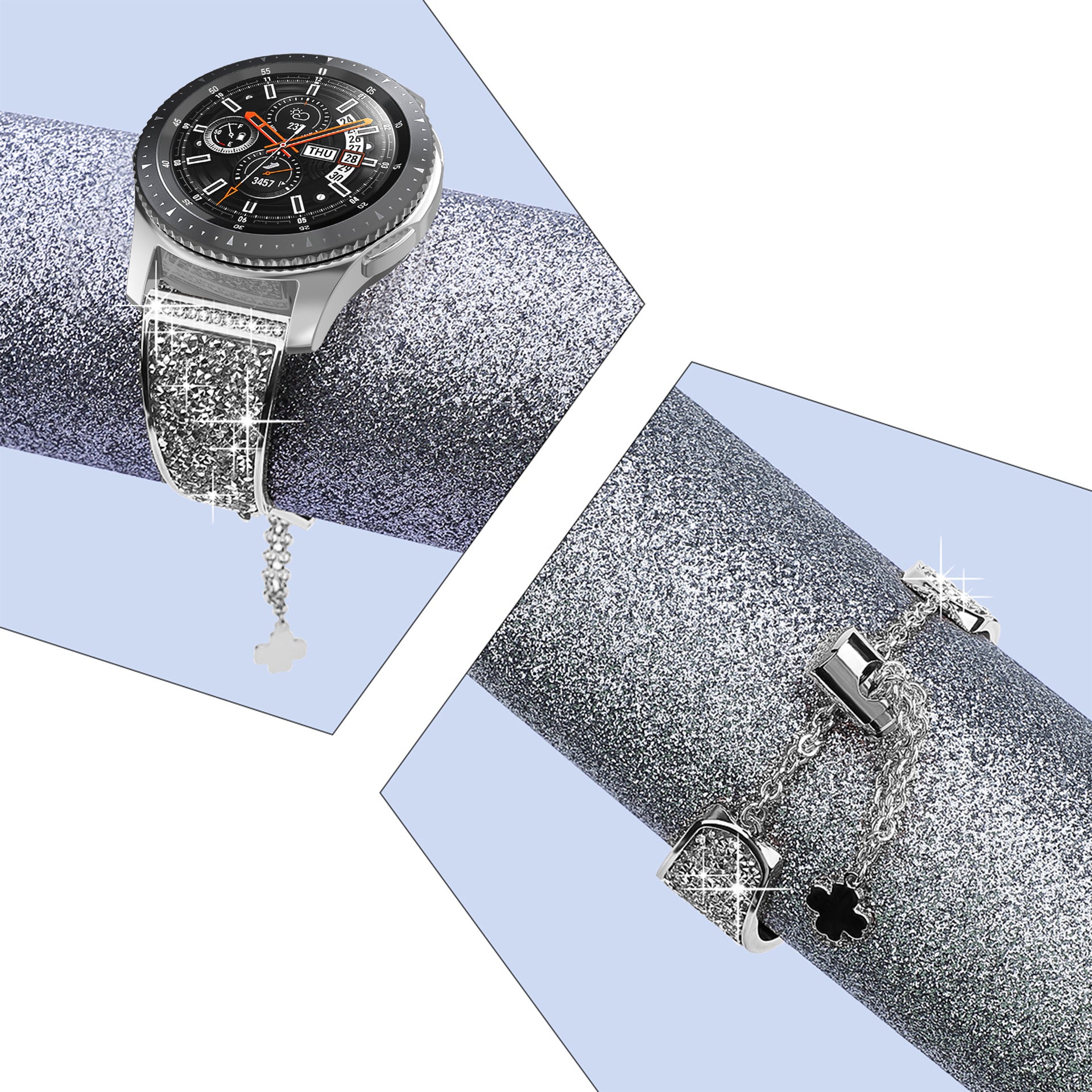 Chain Watch Band for Garmin Venu 2 Forerunner 265 255 Rhinestone Decor 22mm Metal Wristband Strap
