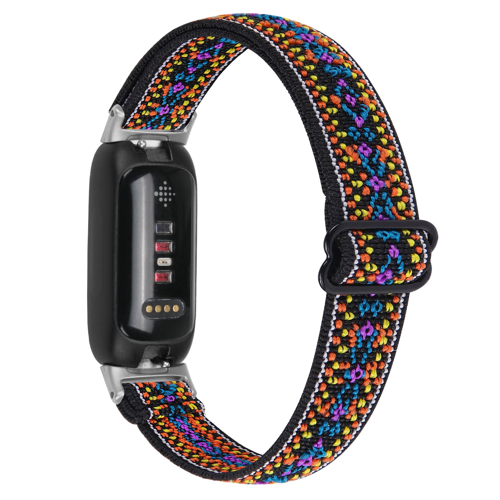 For Fitbit Inspire 3 Stretchy Nylon Watch Band Braided Sport Elastic Adjustable Strap with Silver Connector