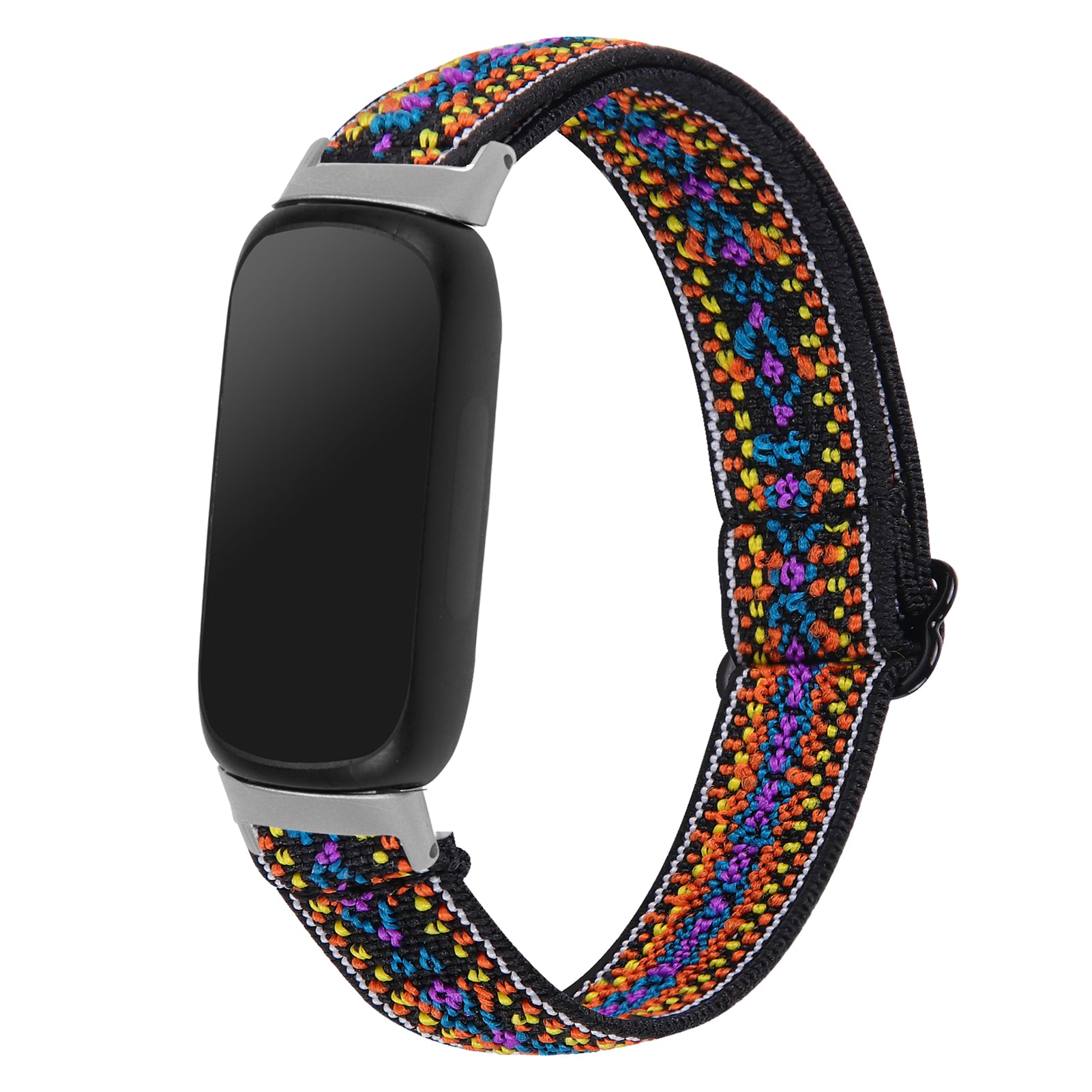 For Fitbit Inspire 3 Stretchy Nylon Watch Band Braided Sport Elastic Adjustable Strap with Silver Connector