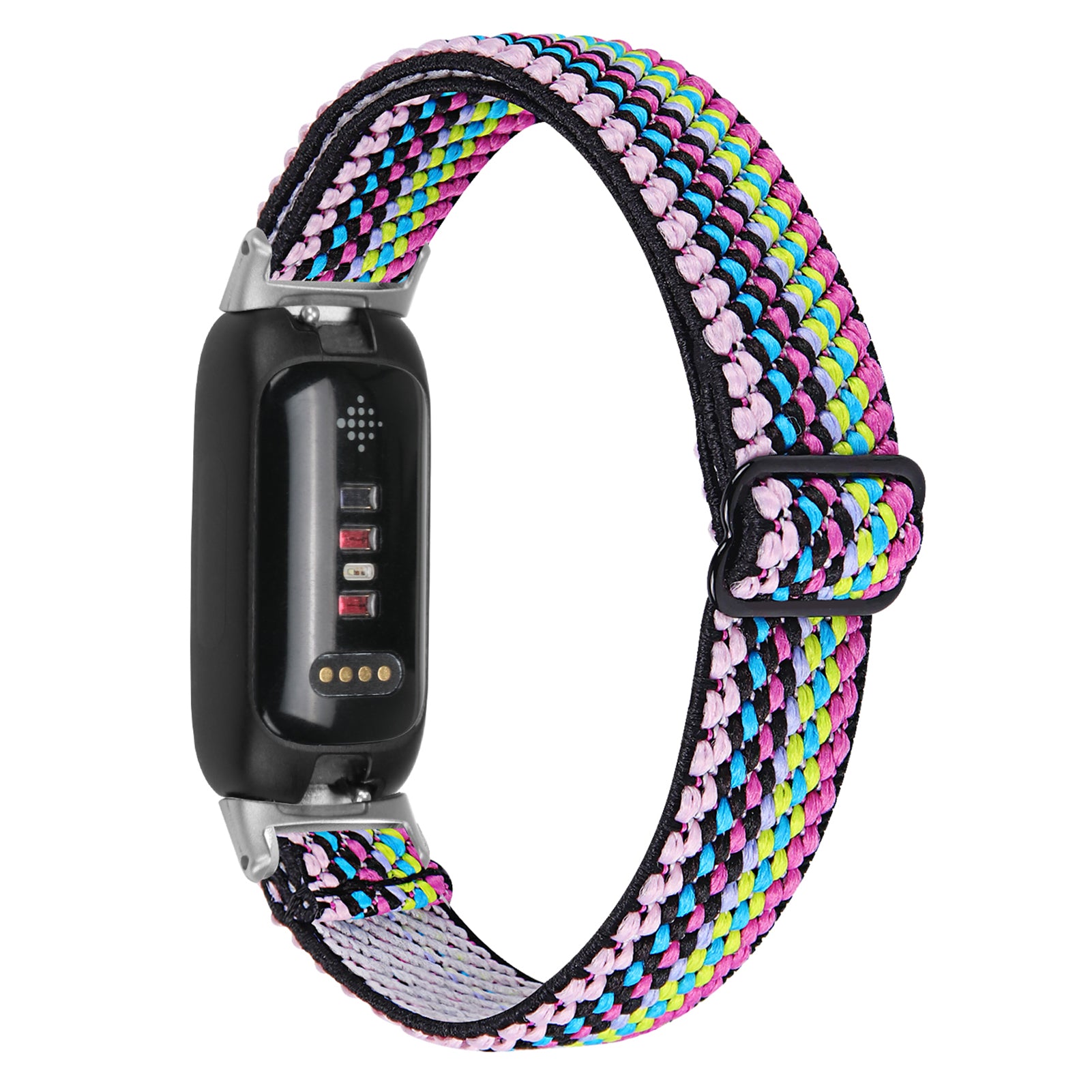 For Fitbit Inspire 3 Stretchy Nylon Watch Band Braided Sport Elastic Adjustable Strap with Silver Connector