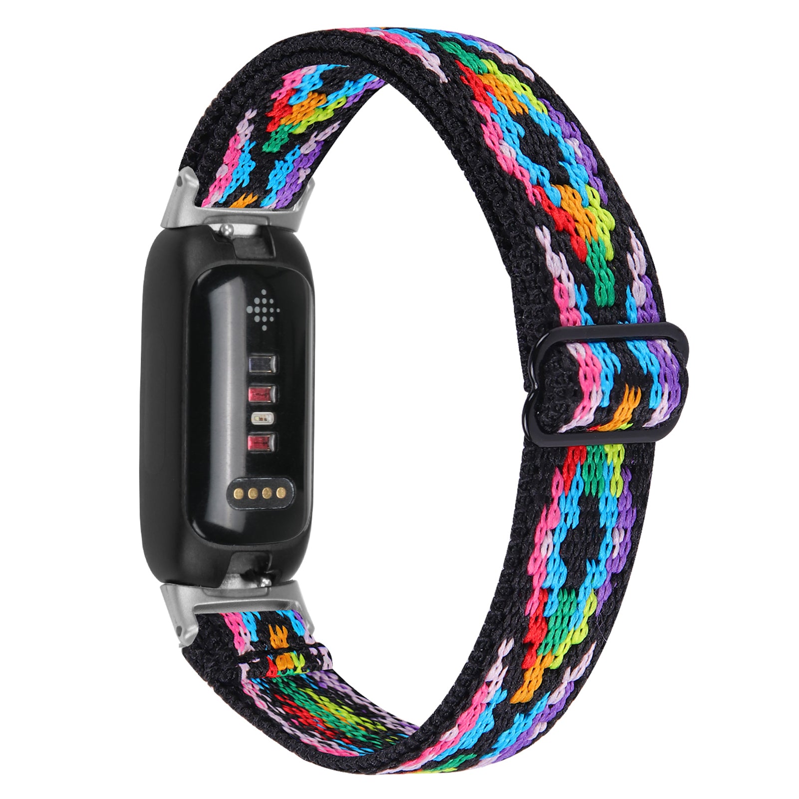 For Fitbit Inspire 3 Stretchy Nylon Watch Band Braided Sport Elastic Adjustable Strap with Silver Connector