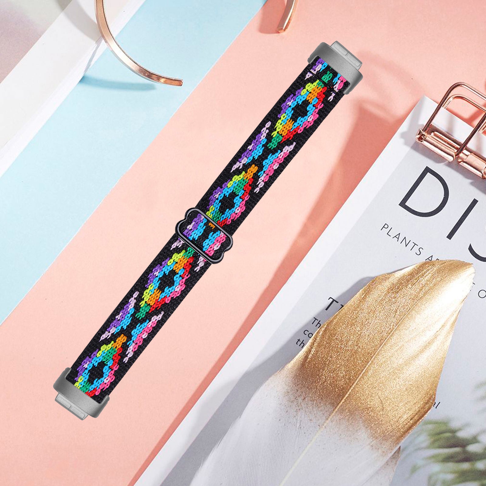 For Fitbit Inspire 3 Stretchy Nylon Watch Band Braided Sport Elastic Adjustable Strap with Silver Connector