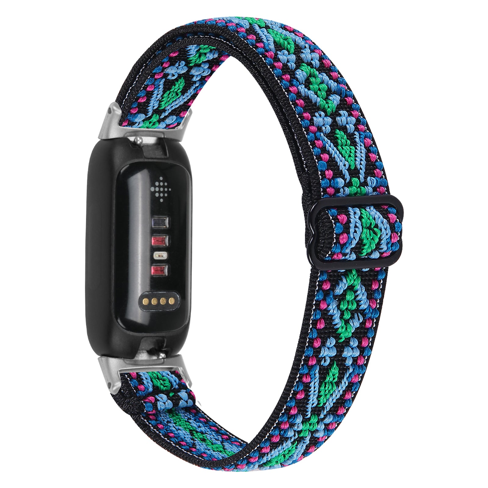 For Fitbit Inspire 3 Stretchy Nylon Watch Band Braided Sport Elastic Adjustable Strap with Silver Connector