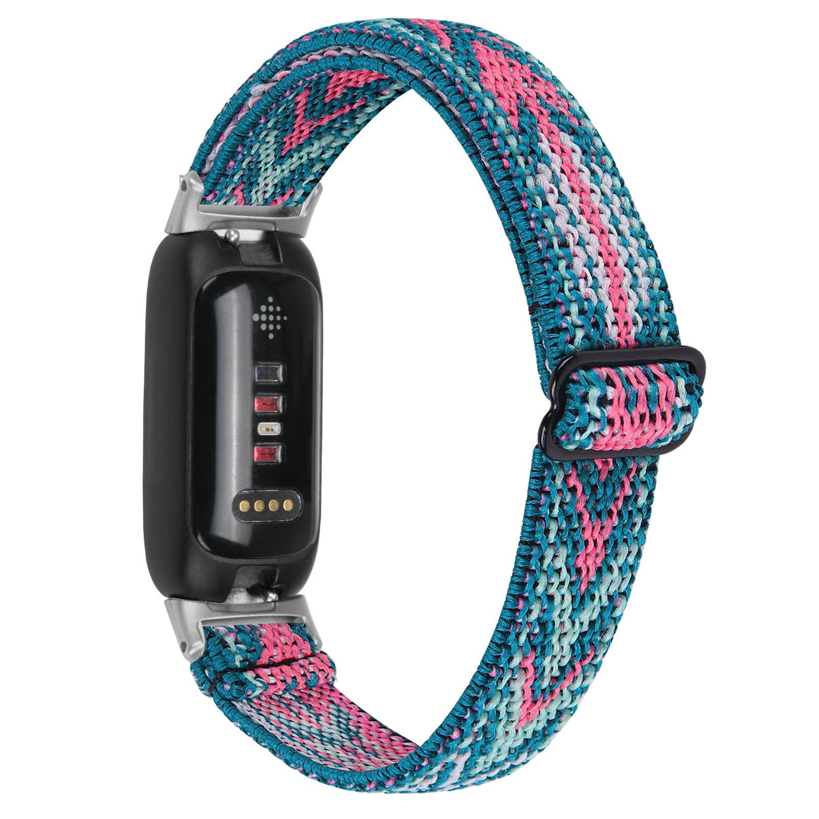 For Fitbit Inspire 3 Stretchy Nylon Watch Band Braided Sport Elastic Adjustable Strap with Silver Connector