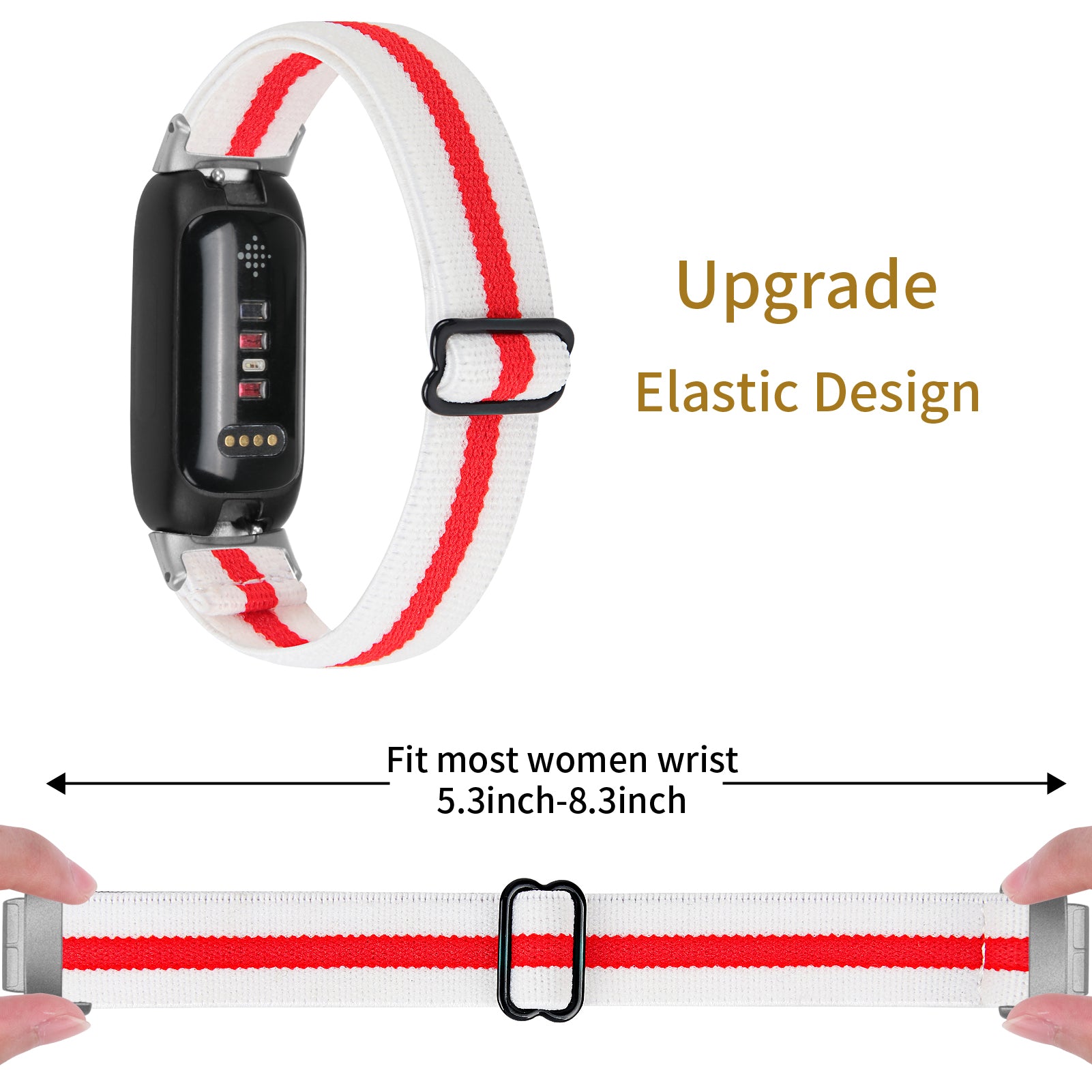 For Fitbit Inspire 3 Stretchy Nylon Watch Band Braided Sport Elastic Adjustable Strap with Silver Connector