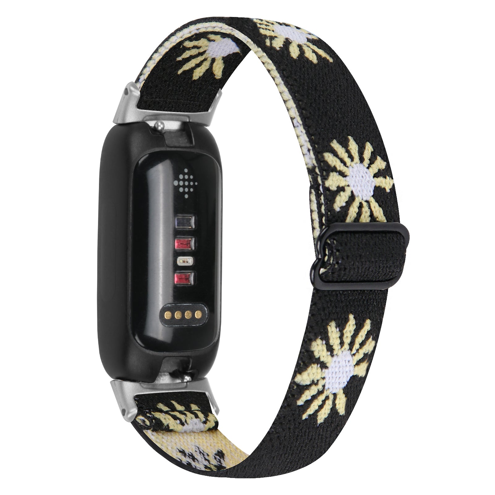 For Fitbit Inspire 3 Stretchy Nylon Watch Band Braided Sport Elastic Adjustable Strap with Silver Connector