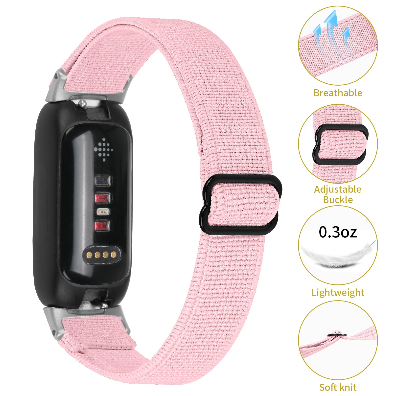 For Fitbit Inspire 3 Adjustable Elastic Nylon Braided Watch Band Replacement Strap with Silver Connector