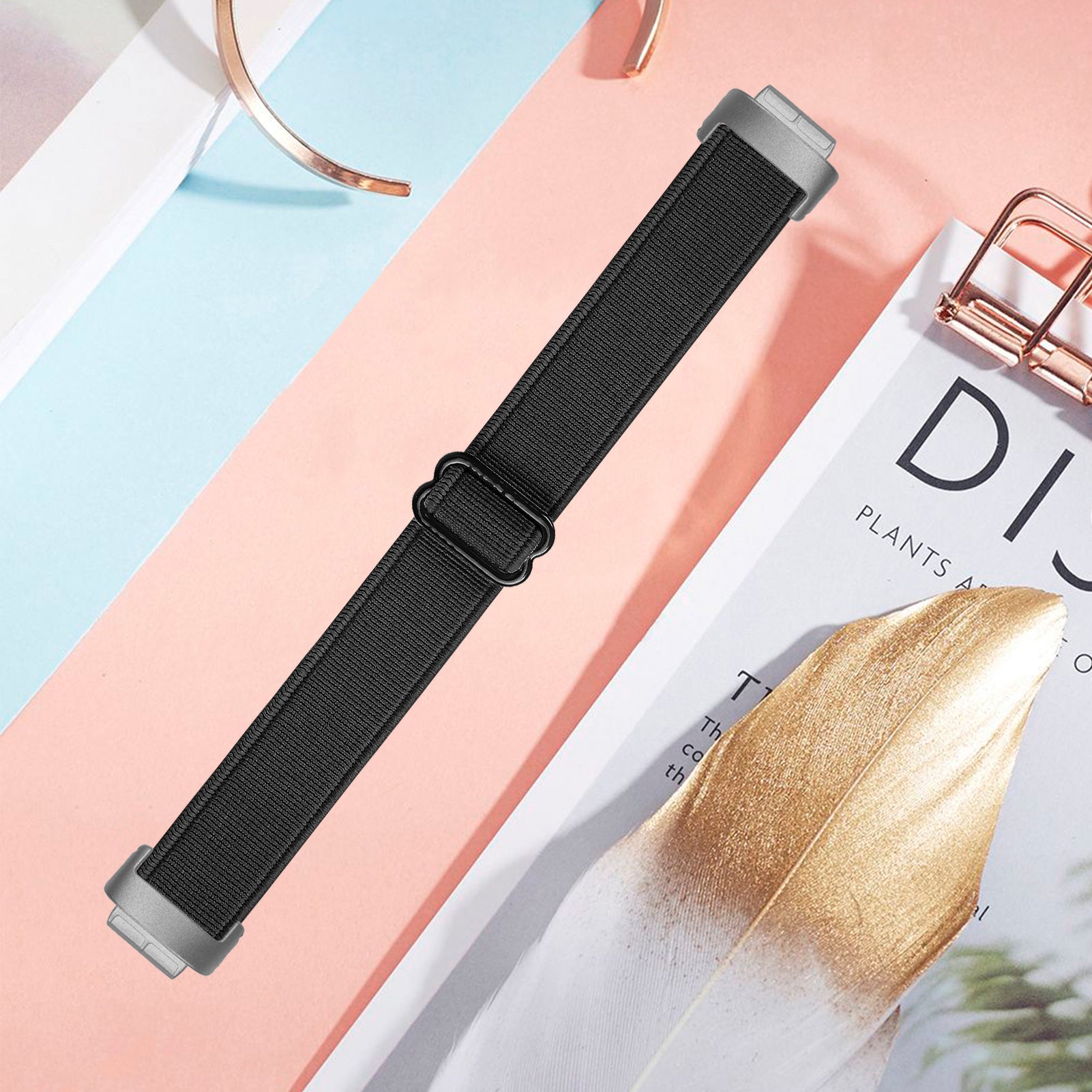 For Fitbit Inspire 3 Adjustable Elastic Nylon Braided Watch Band Replacement Strap with Silver Connector