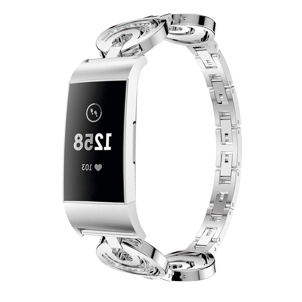 For Fitbit Charge 3 4 Moon Design Metal Watch Strap Rhinestones Decor Replacement Wrist Band