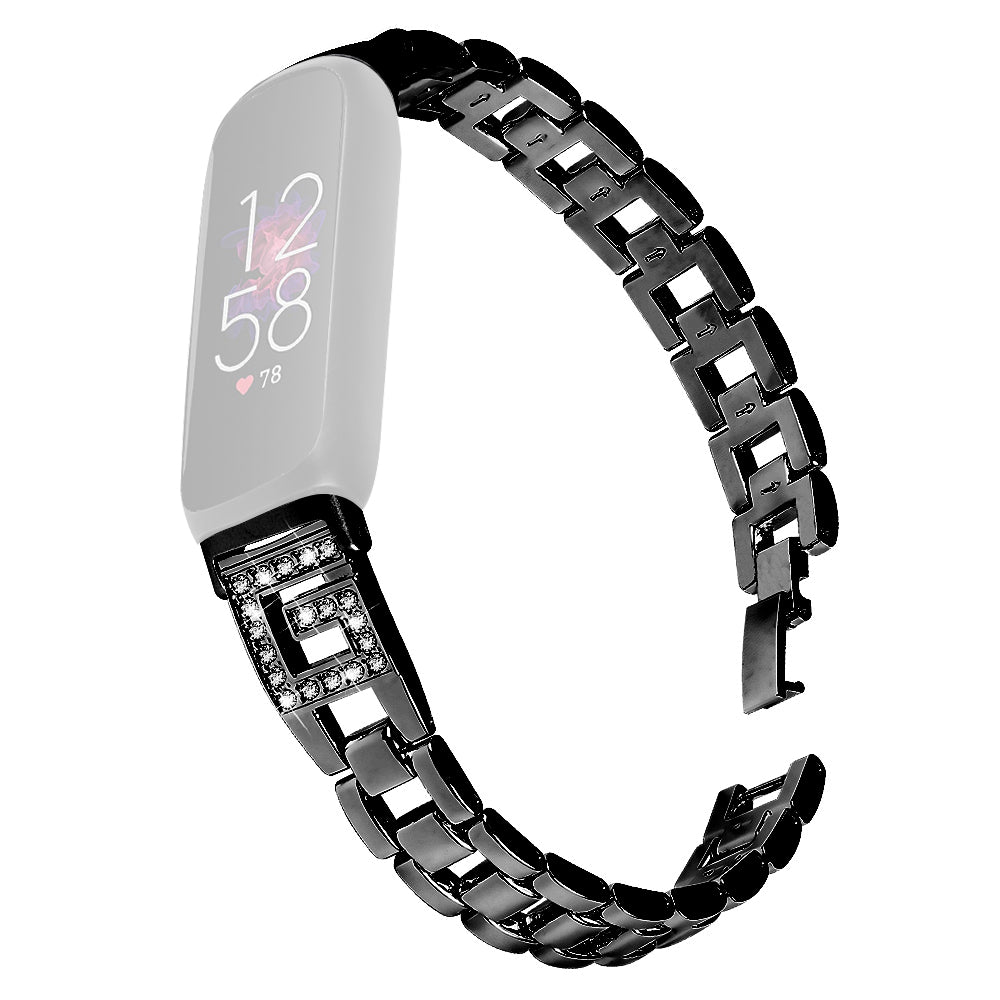 For Fitbit Inspire 3 G-shape Rhinestone Decor Metal Wrist Strap Replacement Watch Band
