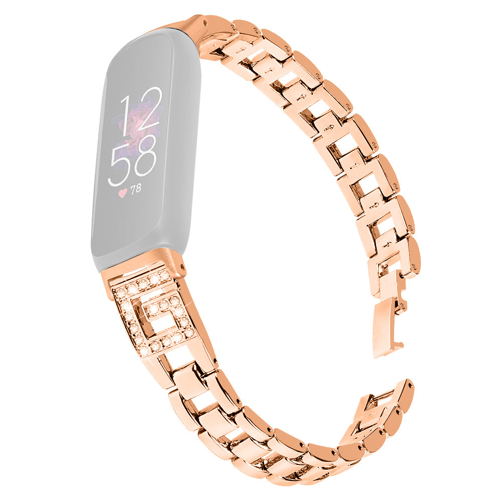 For Fitbit Inspire 3 G-shape Rhinestone Decor Metal Wrist Strap Replacement Watch Band