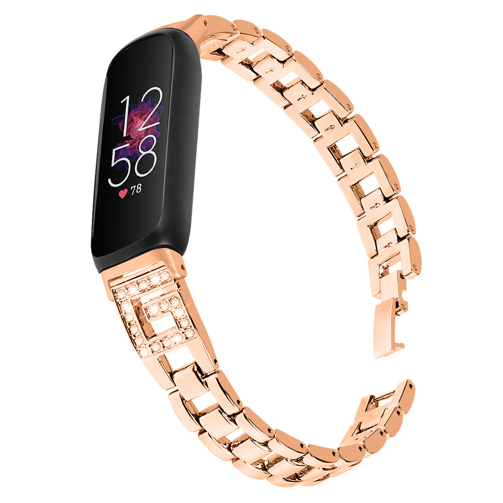For Fitbit Inspire 3 G-shape Rhinestone Decor Metal Wrist Strap Replacement Watch Band