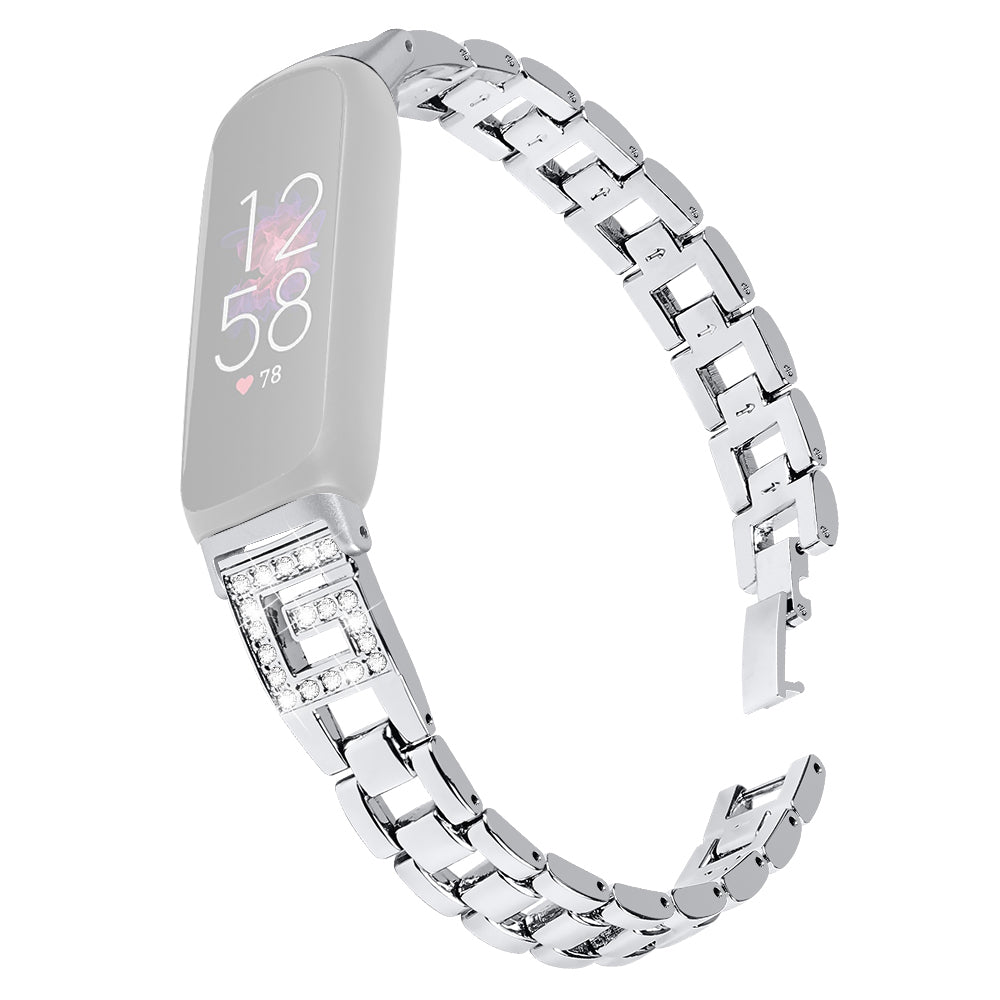 For Fitbit Inspire 3 G-shape Rhinestone Decor Metal Wrist Strap Replacement Watch Band