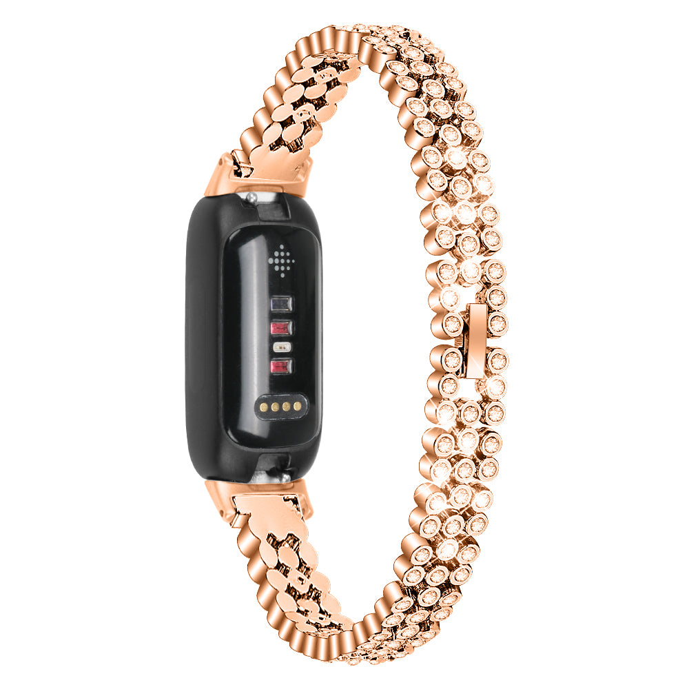 For Fitbit Inspire 3 Rhinestone Decor Alloy Wrist Strap Replacement Smartwatch Band