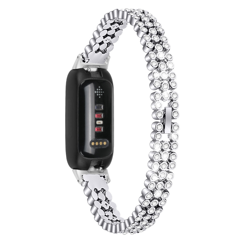 For Fitbit Inspire 3 Rhinestone Decor Alloy Wrist Strap Replacement Smartwatch Band