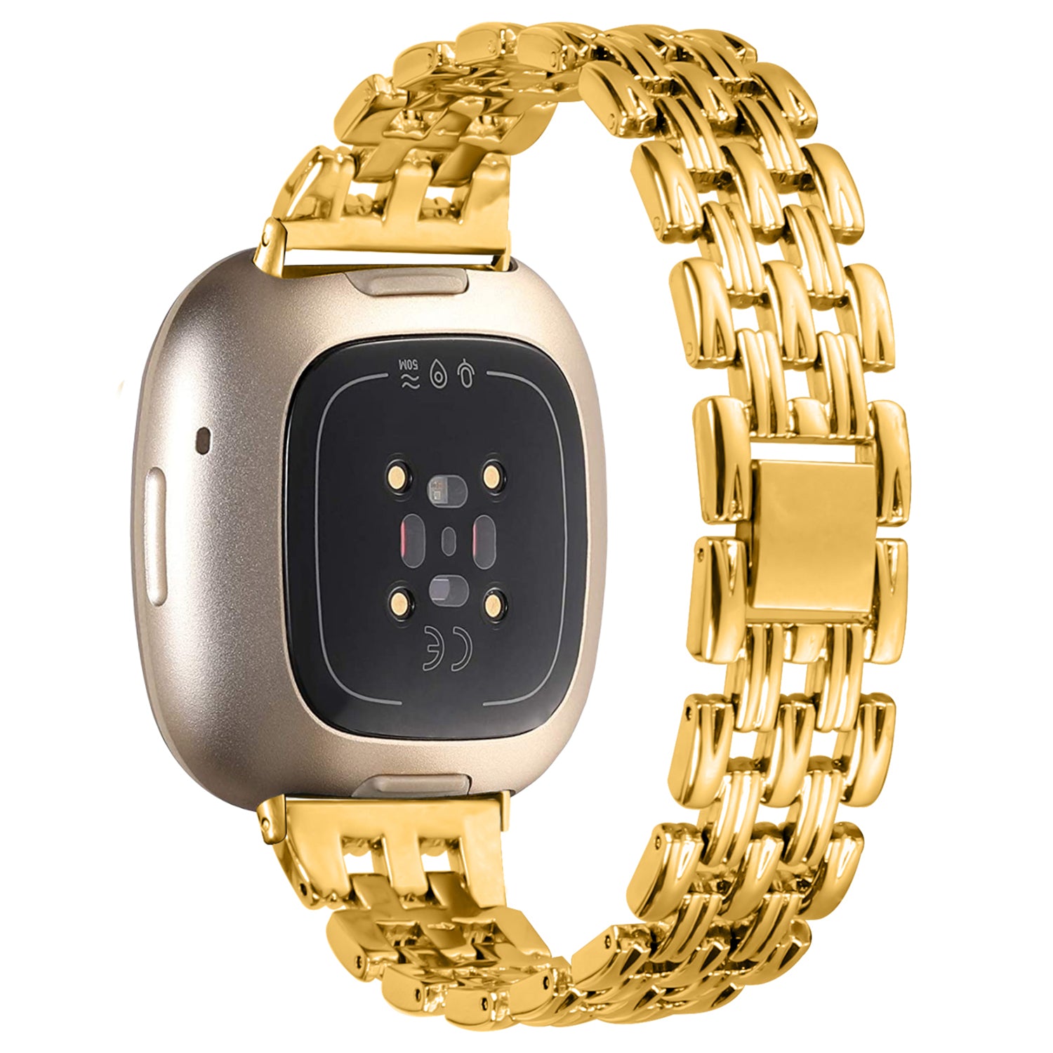 For Fitbit Versa 4 Sense 2 Stainless Steel Replacement Strap Hollow 5 Beads Metal Watch Band