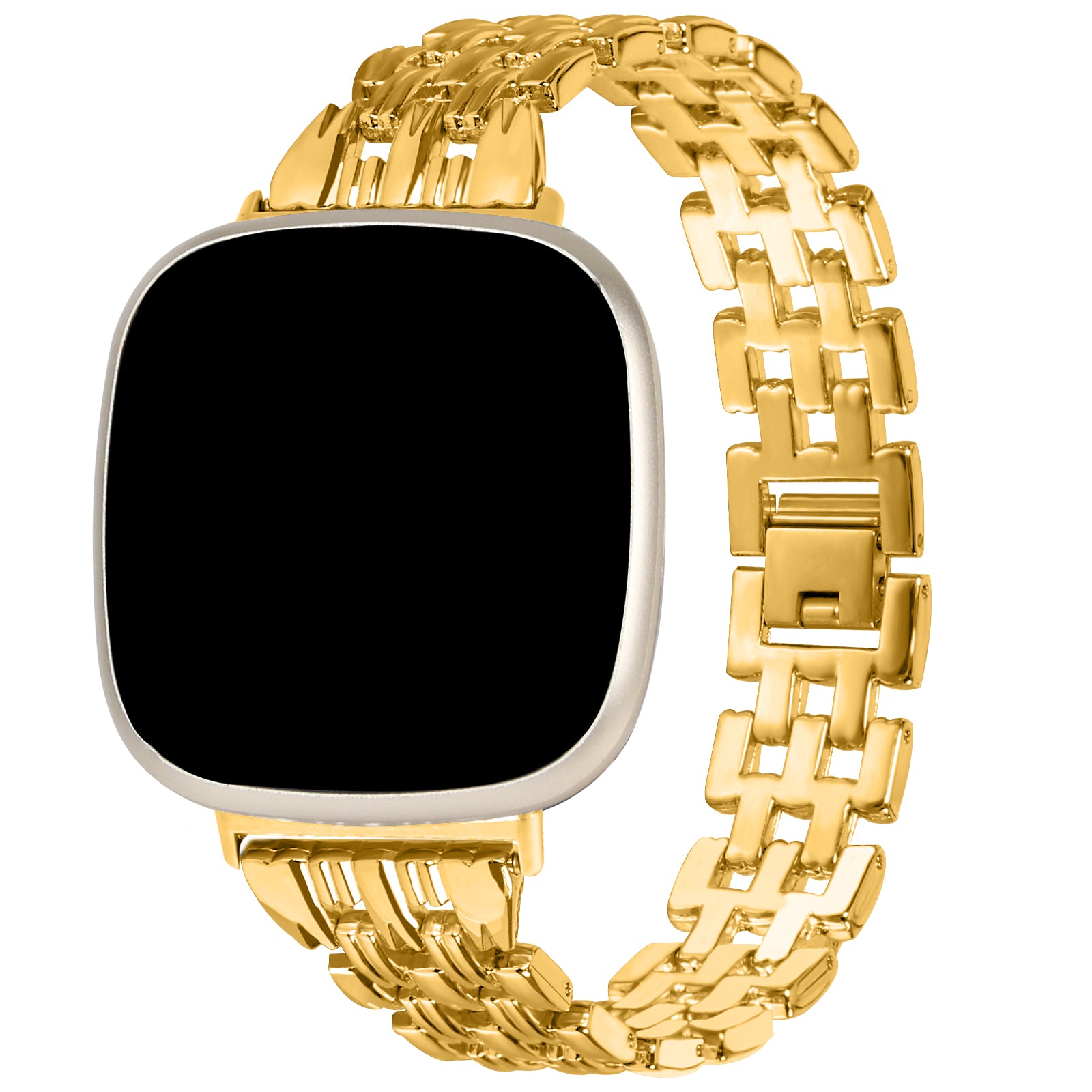 For Fitbit Versa 4 Sense 2 Stainless Steel Replacement Strap Hollow 5 Beads Metal Watch Band