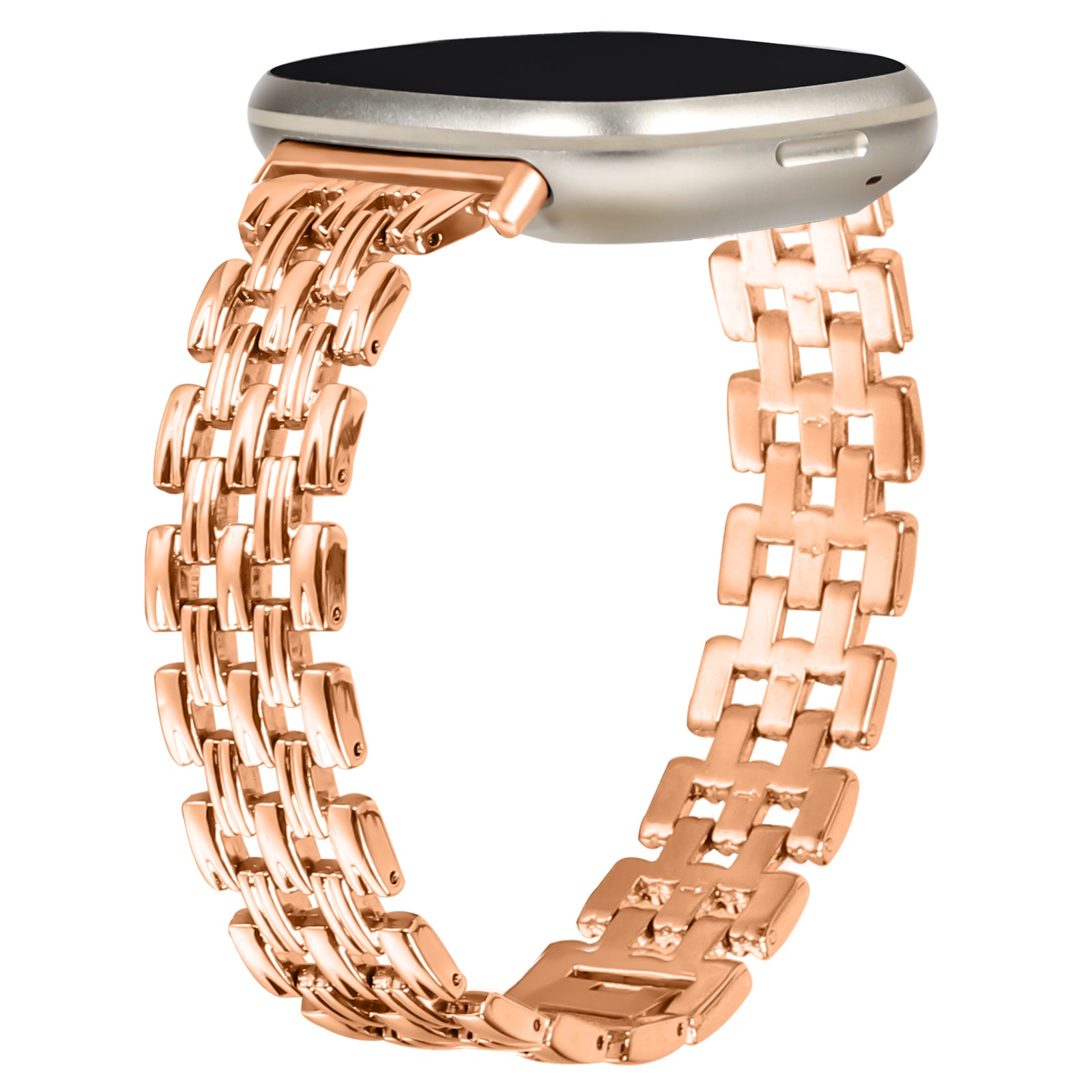 For Fitbit Versa 4 Sense 2 Stainless Steel Replacement Strap Hollow 5 Beads Metal Watch Band