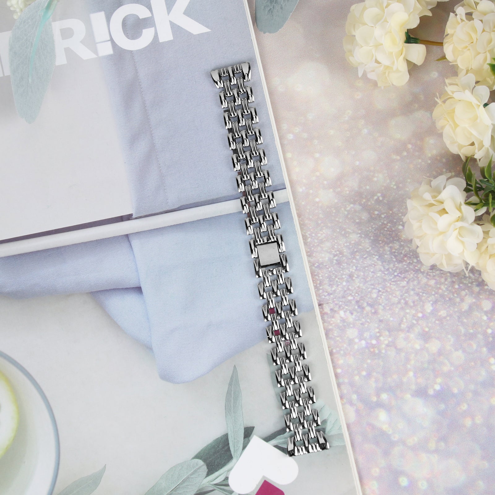 For Fitbit Versa 4 Sense 2 Stainless Steel Replacement Strap Hollow 5 Beads Metal Watch Band