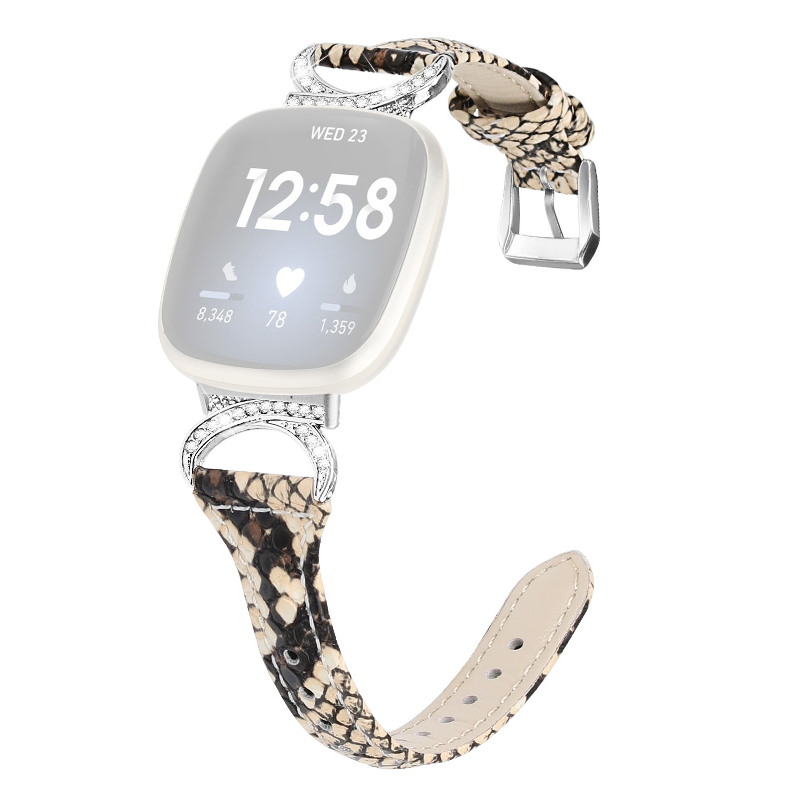 For Fitbit Versa 3 Versa 4 Sense Sense 2 Watch Band Rhinestone Genuine Cowhide Leather Strap with Silver Buckle