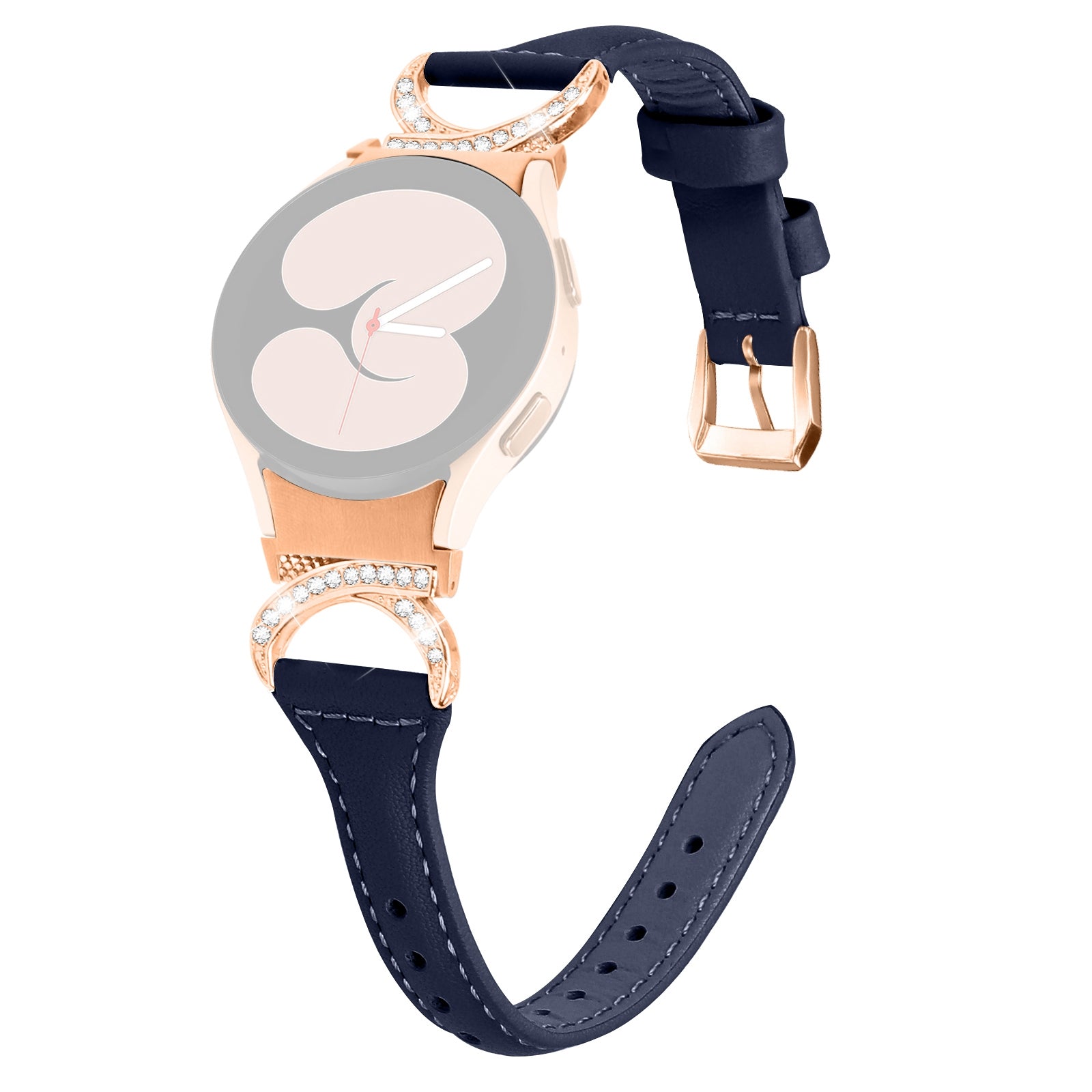 For Samsung Galaxy Watch6 40mm 44mm Watch6 Classic 43mm 47mm Watch 5 40mm 44mm Watch4 40mm 44mm Leather Watch Band Rhinestone Wrist Strap with Rose Gold Buckle