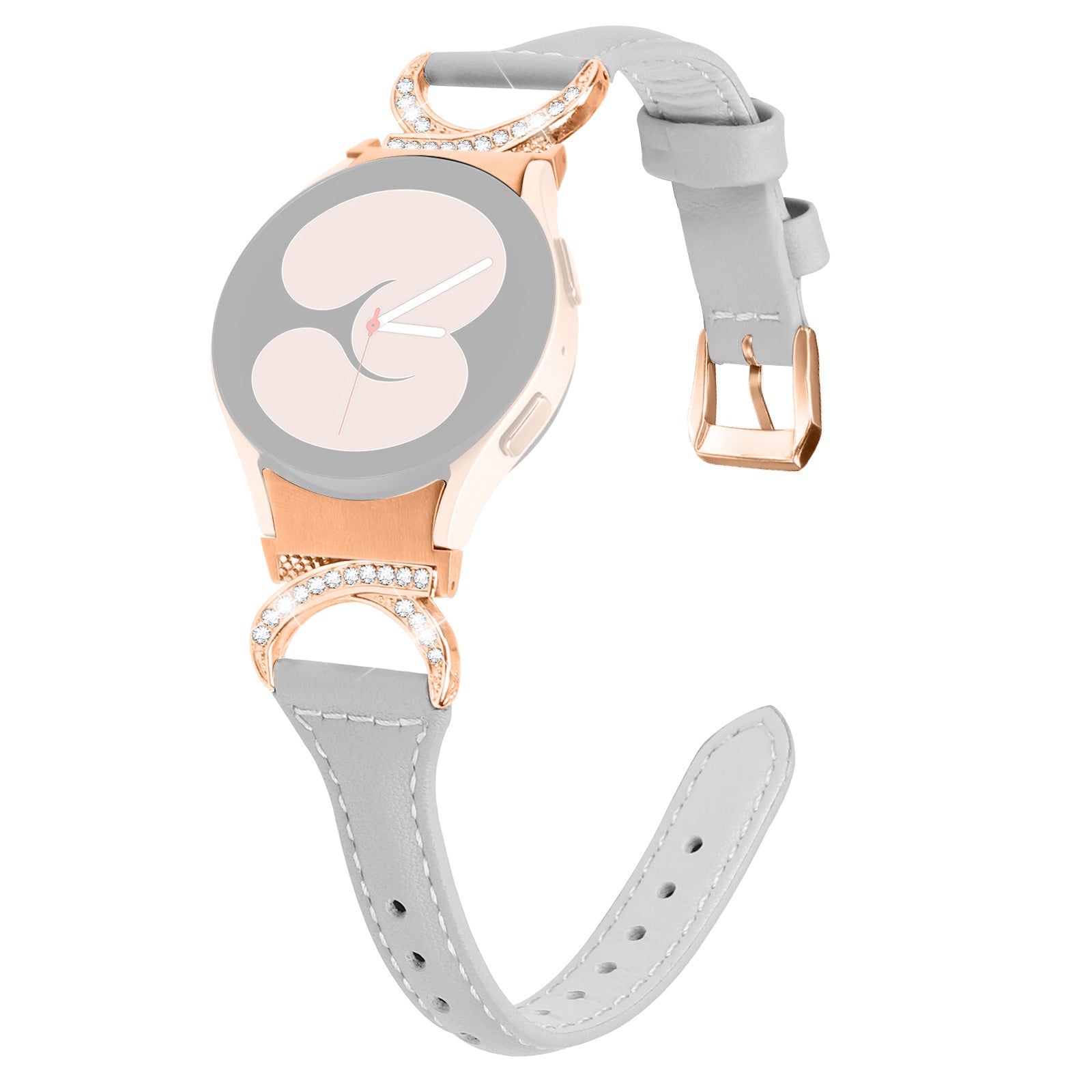 For Samsung Galaxy Watch6 40mm 44mm Watch6 Classic 43mm 47mm Watch 5 40mm 44mm Watch4 40mm 44mm Leather Watch Band Rhinestone Wrist Strap with Rose Gold Buckle