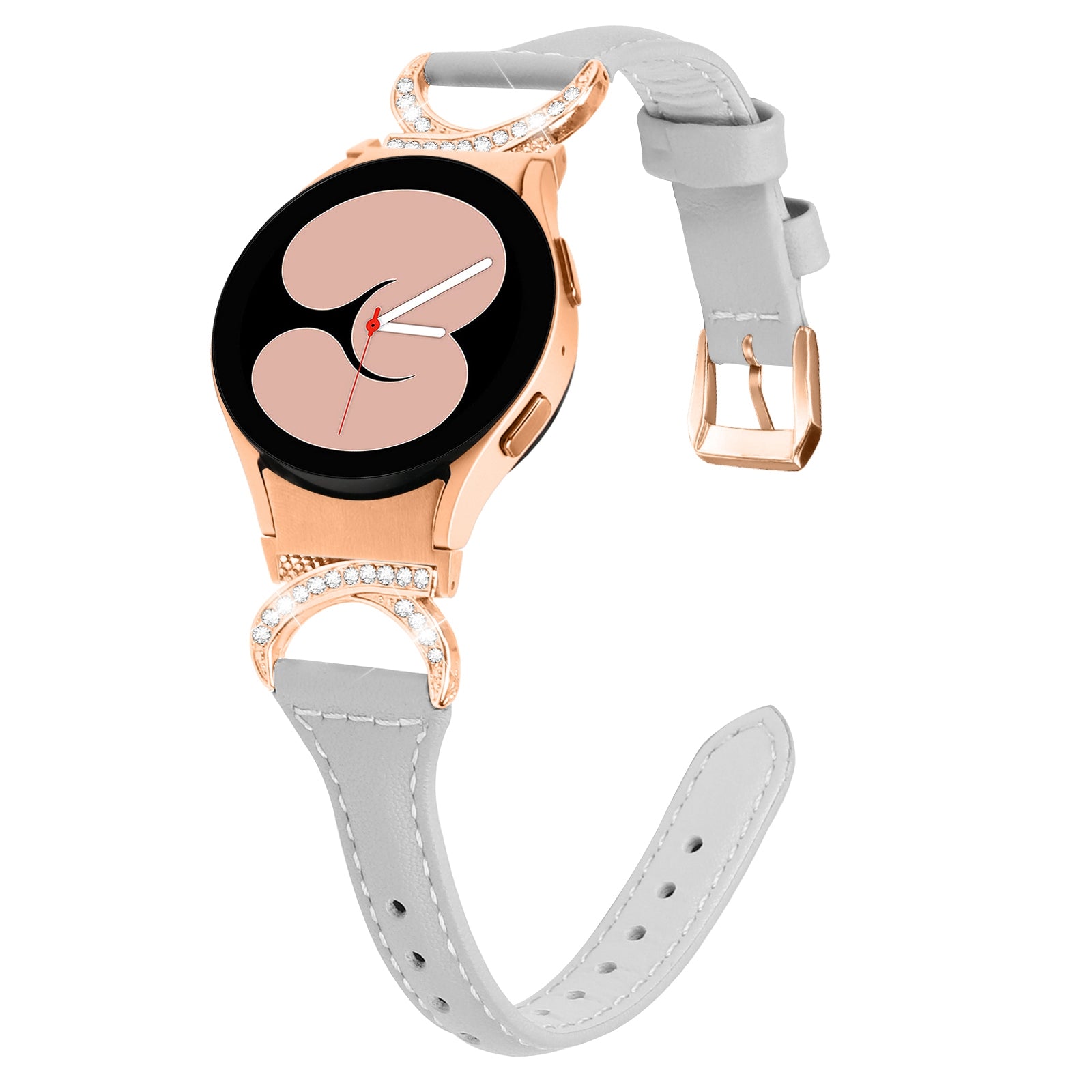 For Samsung Galaxy Watch6 40mm 44mm Watch6 Classic 43mm 47mm Watch 5 40mm 44mm Watch4 40mm 44mm Leather Watch Band Rhinestone Wrist Strap with Rose Gold Buckle