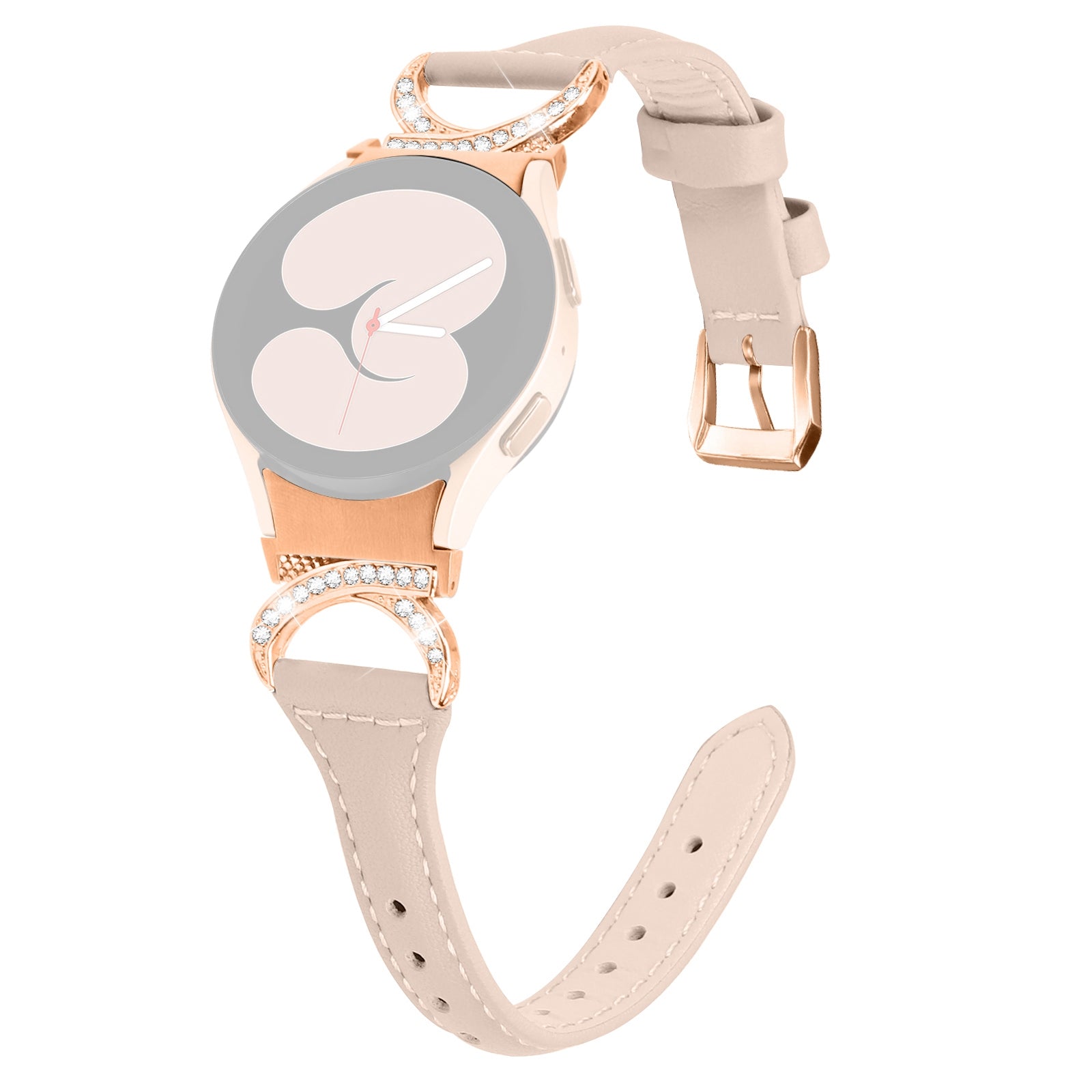 For Samsung Galaxy Watch6 40mm 44mm Watch6 Classic 43mm 47mm Watch 5 40mm 44mm Watch4 40mm 44mm Leather Watch Band Rhinestone Wrist Strap with Rose Gold Buckle