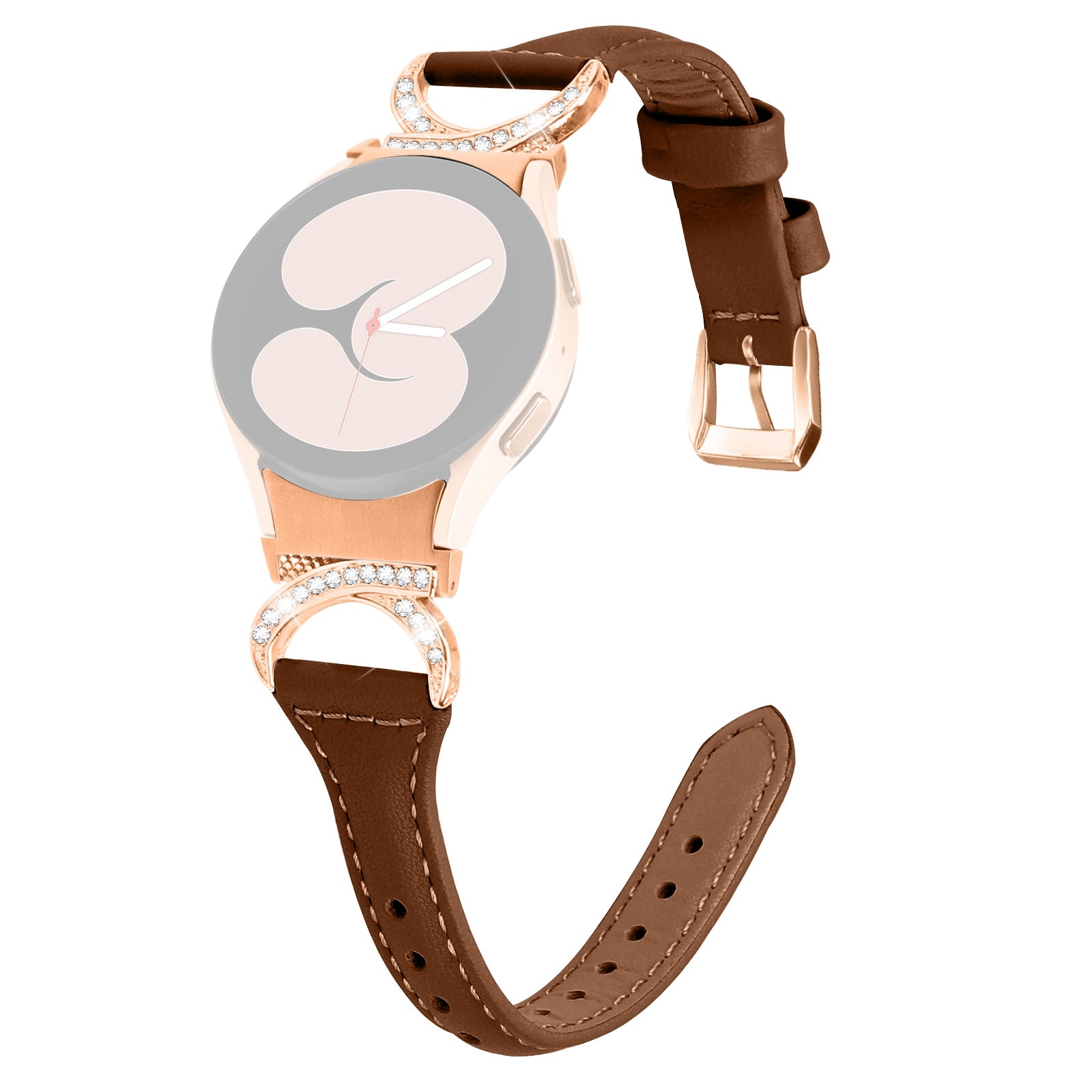 For Samsung Galaxy Watch6 40mm 44mm Watch6 Classic 43mm 47mm Watch 5 40mm 44mm Watch4 40mm 44mm Leather Watch Band Rhinestone Wrist Strap with Rose Gold Buckle
