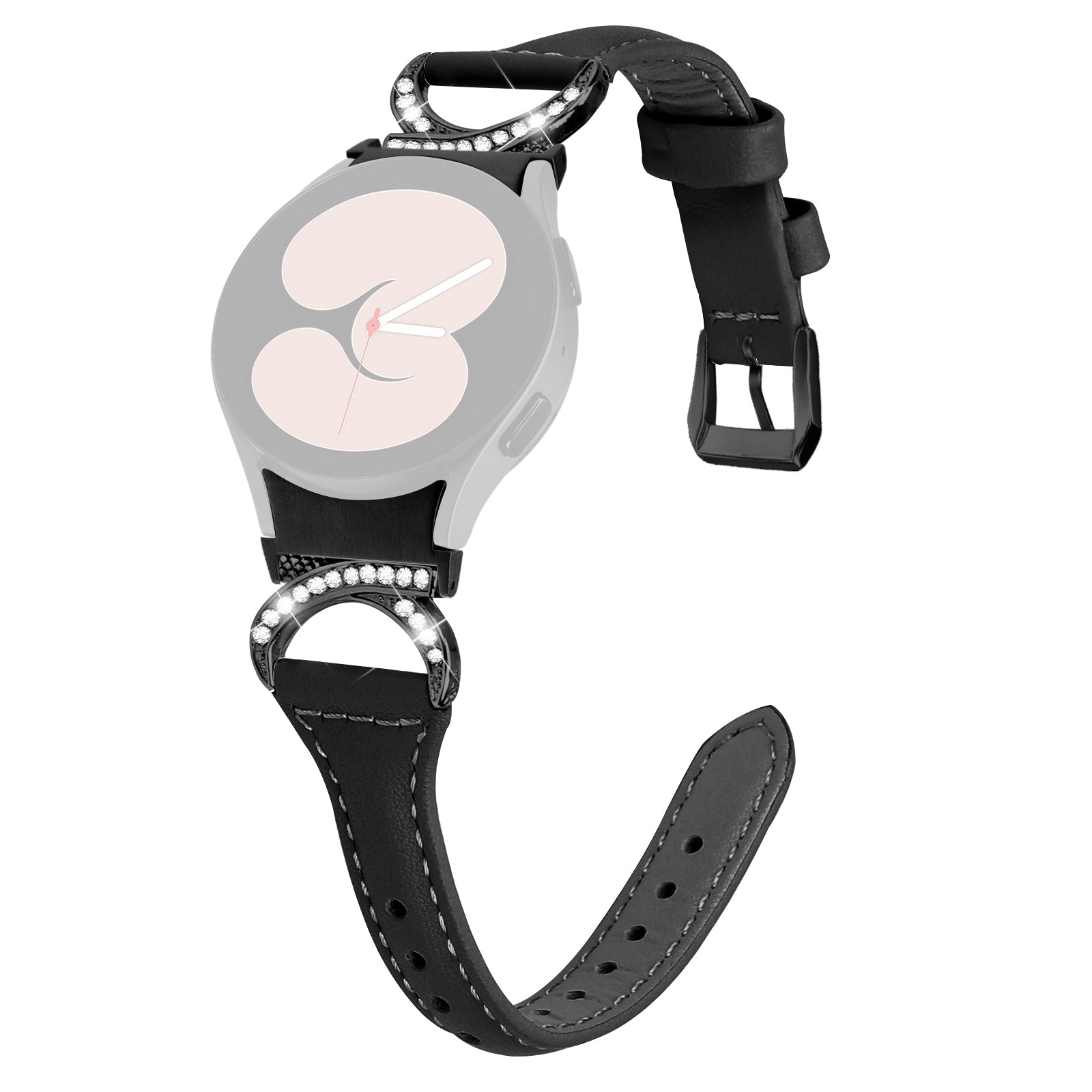 For Samsung Galaxy Watch6 40mm 44mm Watch6 Classic 43mm 47mm Watch 5 40mm 44mm Watch4 40mm 44mm Watchband Rhinestone Leather Wrist Strap with Black Buckle